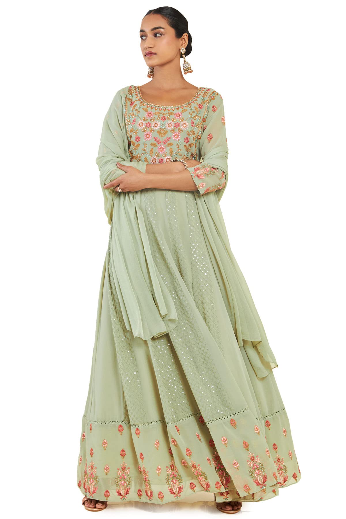 Soch Women Green Georgette Floral Gown (8907715809213_Green_Medium)