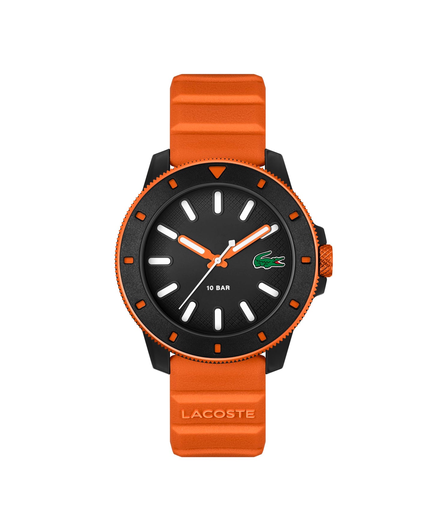 Lacoste Lacoste.12.12 Scuba Qtz Basic Black Round Dial Men's Watch|Orange Silicone Material|Orange Color Band - 2011416