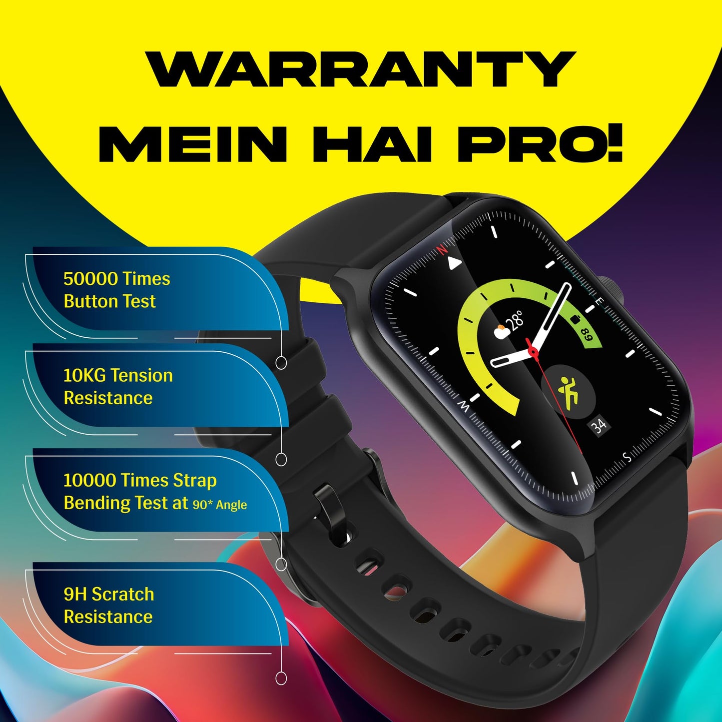 Prowatch VN with 2 Year Warranty | 1.96" TFT Display with High Resolution 320 * 386 | BT Calling | 500 Nits Brightness | Zinc Alloy Metal Body | IP67, Inbuilt Games | Moore Black