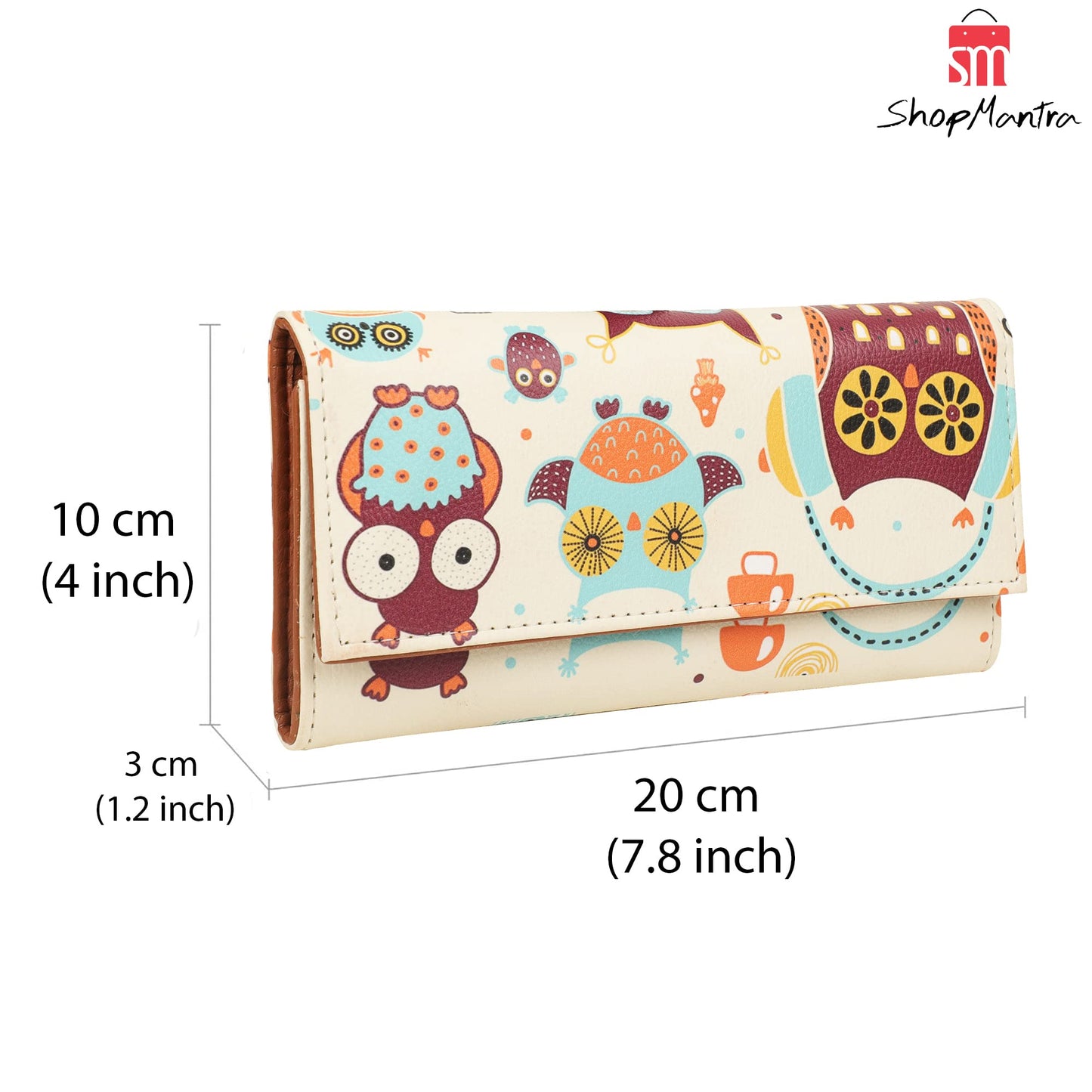 ShopMantra Wallet for Woman | Cute Owl Print Faux Leather Purse for Girls | Stylish Trifold Clutch with Card Slots & Coin Pocket