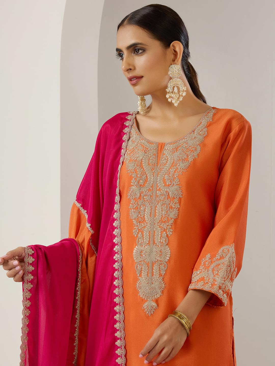 ishin Gold zari embroidered short kurta with embroidered sharara and dupatta