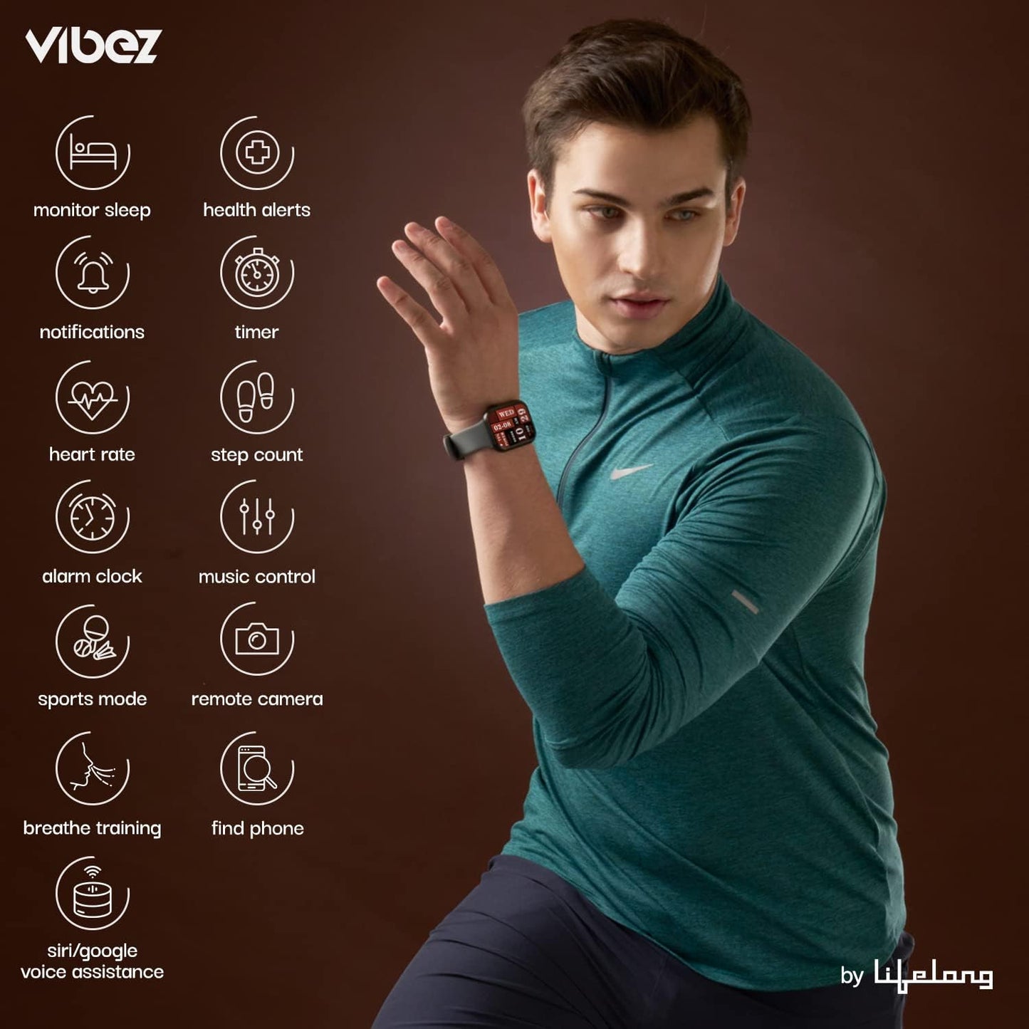 Vibez by Lifelong Hype Men Smartwatch with Bluetooth Calling|Multiple Straps (VBSWM306, 1 Year Manufacturer Warranty, Black)