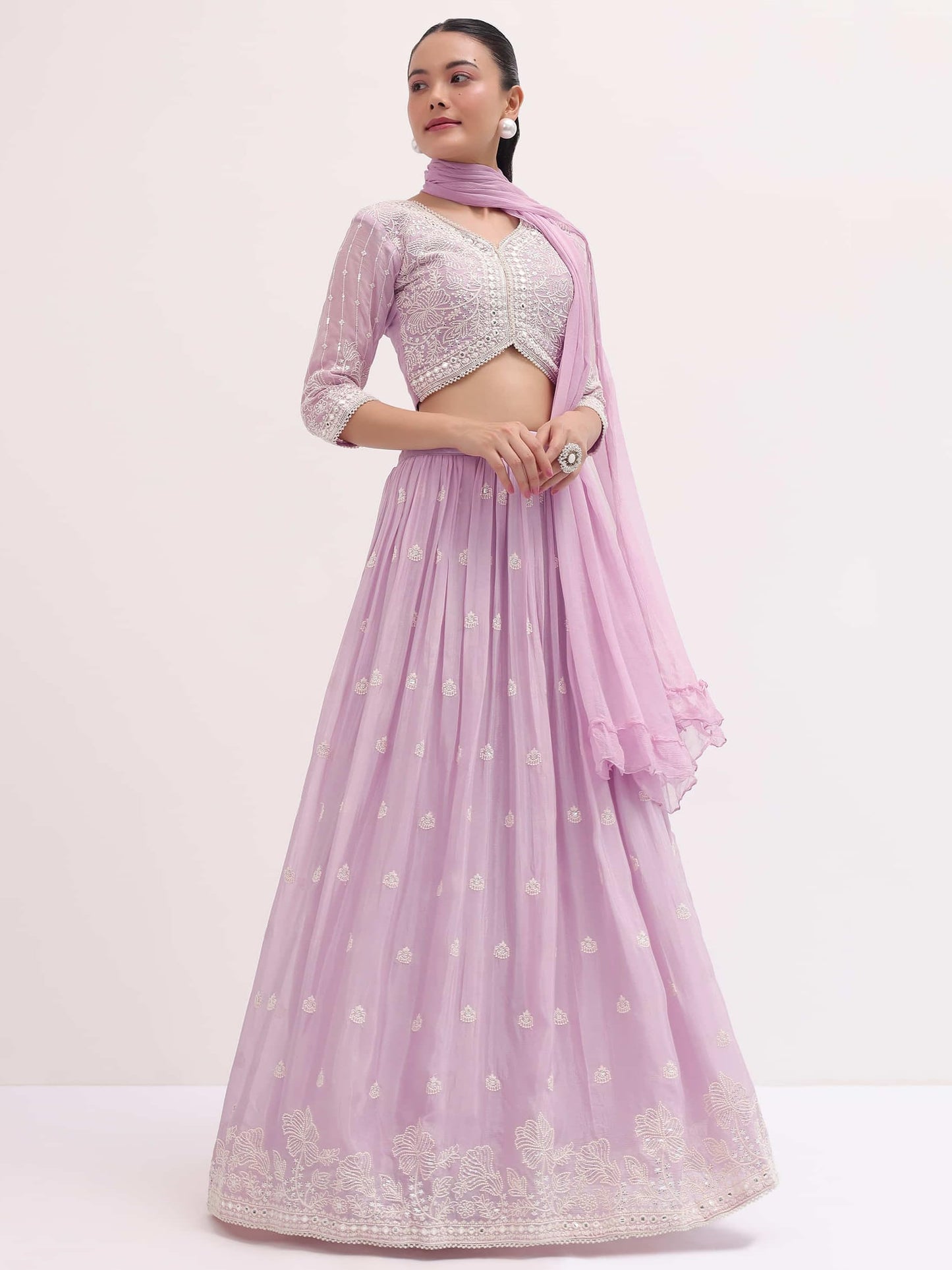 Zeel Clothing Women's Sequins Thread Embroidered Georgette Designer Semi Stitched Lehenga Choli With Dupatta (5127-Pink-Womens-Lehenga-Choli-Latest; Free Size) (Pink)