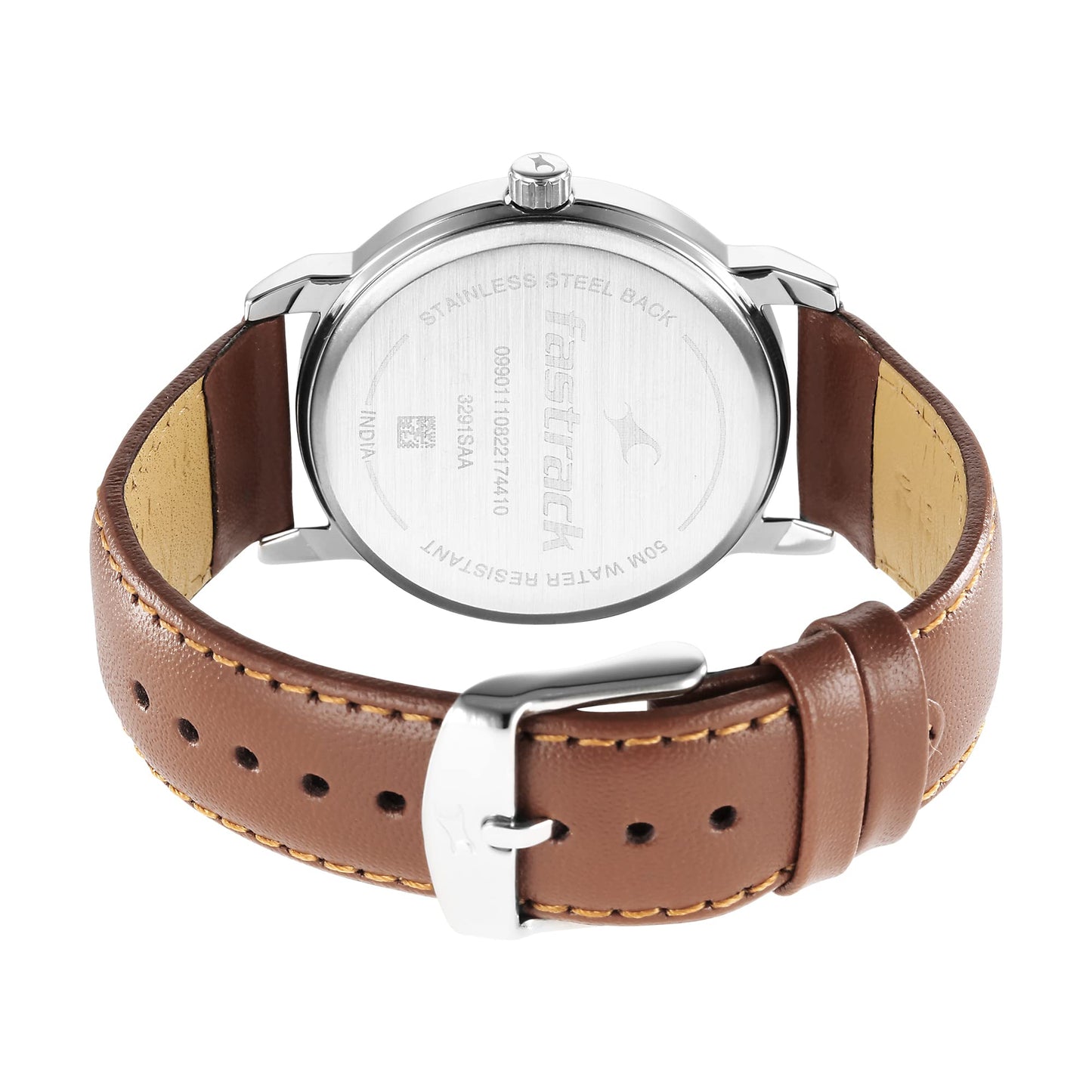 Fastrack Men Leather Silver Dial Analog Watch -Nr3291Sl02, Band Color-Brown