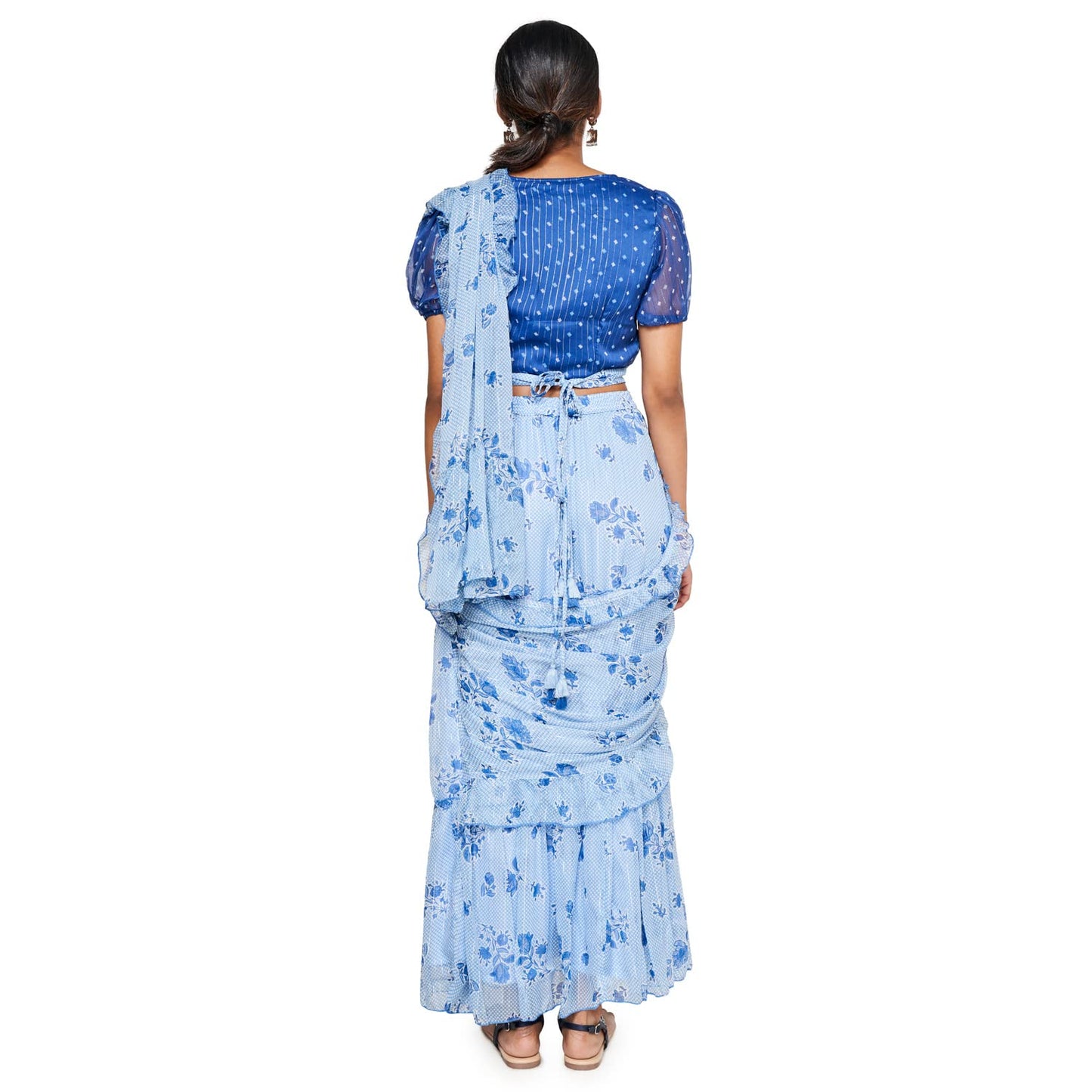 global desi Women's Polyester Stitched Saree (SS22GD055SSLRX_Blue)