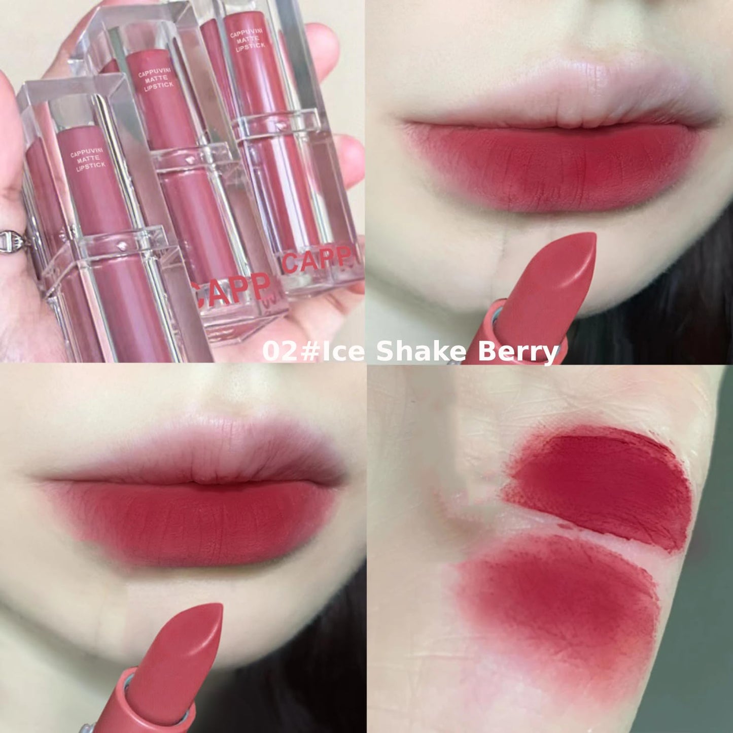 Cappuvini Creamy Matte Mousse Lipstick | Waterproof Smudge-Proof Formula | Comfort with High Pigmentation | Curated Shades Including Nude Brown Coral Terracotta | Transfer-Resistant Long Lasting | Clean Girl Aesthetic Kawaii Packaging | Buildable Coverage