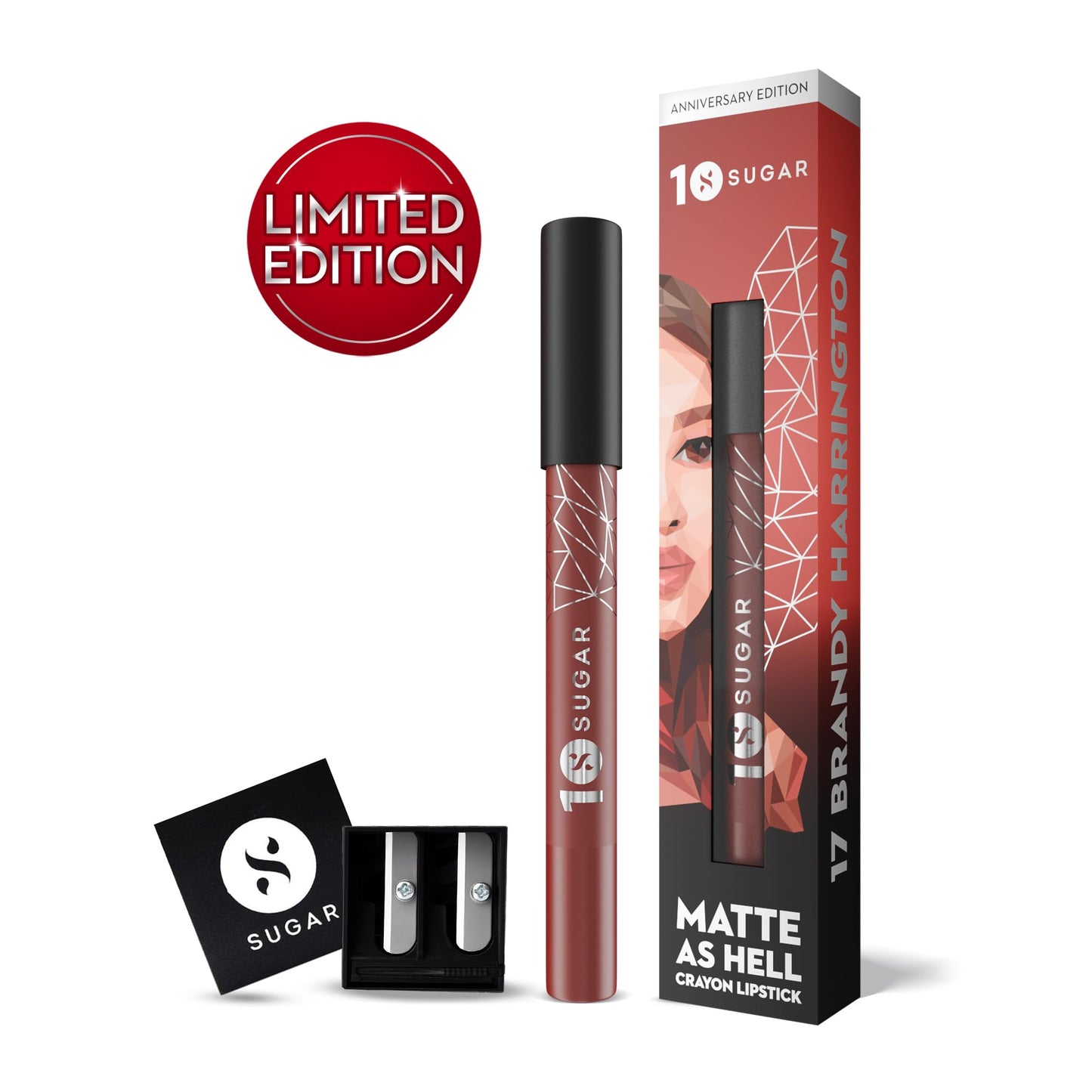 SUGAR Cosmetics Matte as Hell Crayon Lipsticks for Women | Lasts Up To 8+ Hours | Lip Crayon with Sharpener | 2.8gm - 17 Brandy Harrington (Anniversary Edition)