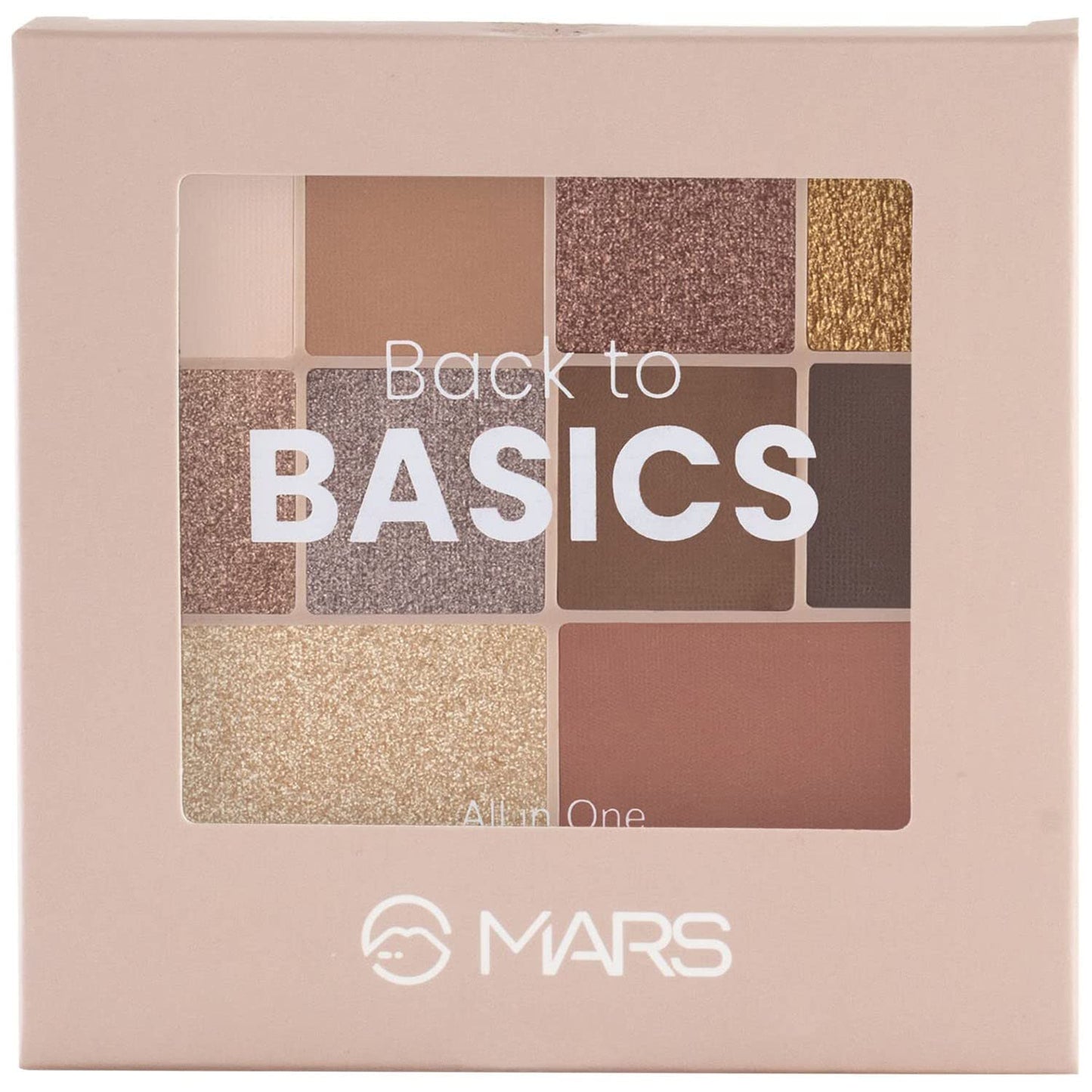 MARS Back To Basics All-In-One Face Palette With Free Applicator | 8 Eyeshadows With Blusher And Highlighter | Highly Pigmented | Beginner Friendly (14.4G) (Shade-02), Natural