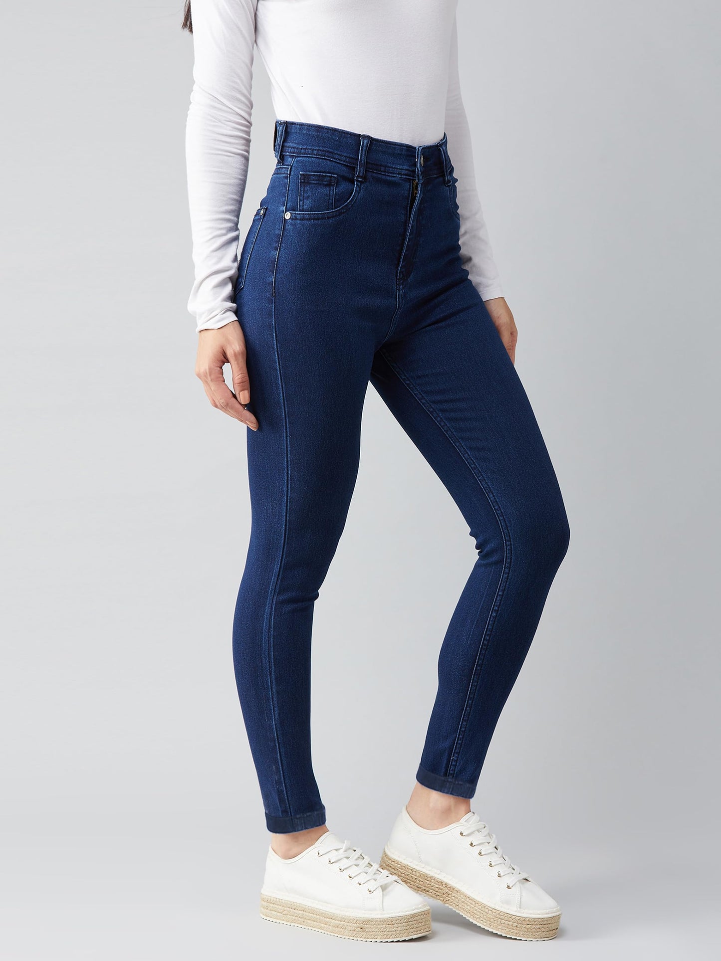 Dolce Crudo Women's Skinny Fit High Rise Regular Length Stretchable Denim Jeans (DOAW18DEN02-79-354-36, Prussian Blue, 36)