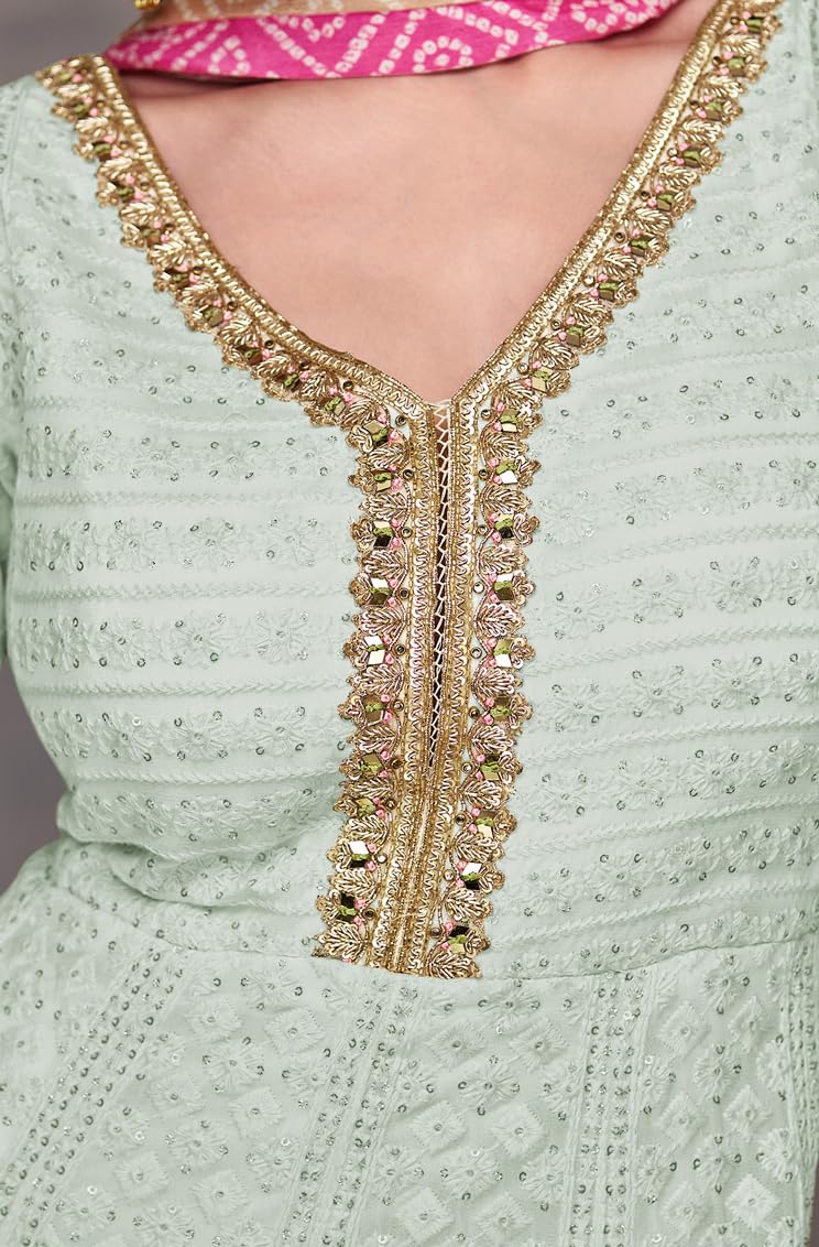 RUDRAPRAYAG Women's Georgette Long Sleeve V-Neck Maxi Anarkali Gown I Semi Stitched Womens Ethnic Wear