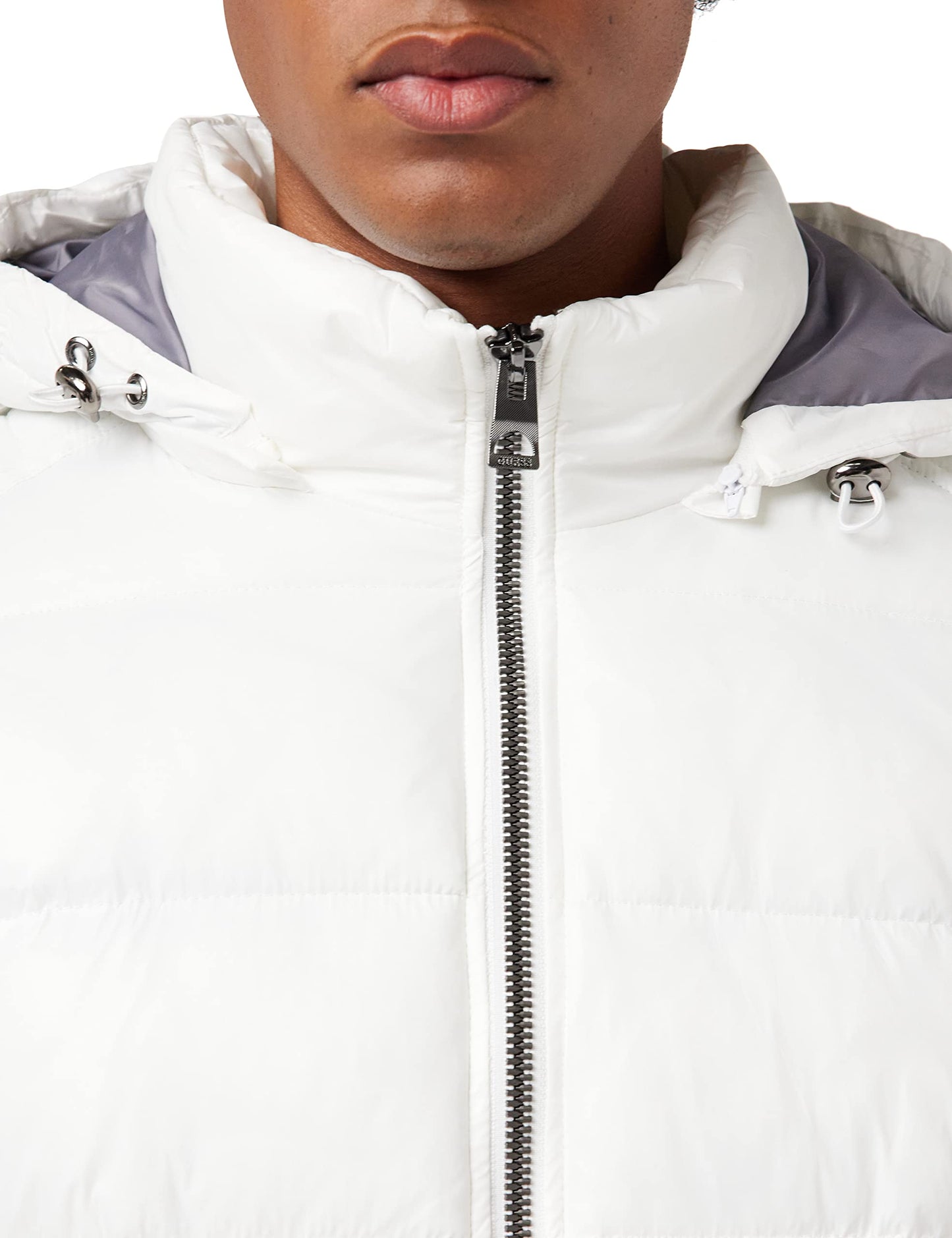 Guess Men's Mid Weight Puffer Jacket, White, Extra Large