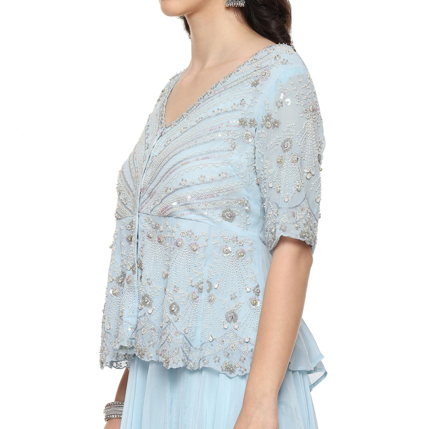 BIBA Women SOLID SHORT_KURTA SALWAR KURTA DUPATTA(SKDOCCASION WEAR9358_POWDER BLUE_36)