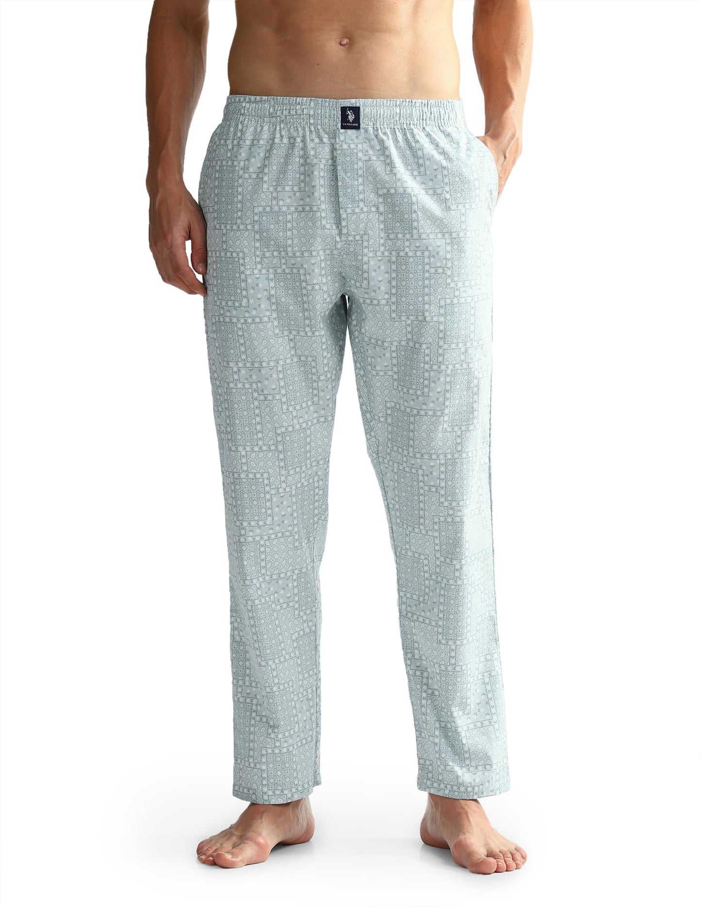 U.S. POLO ASSN.. Mens OELP7 Mid Rise Printed Lounge Track Pants(OELP7-PR_Sterling Blue_S)
