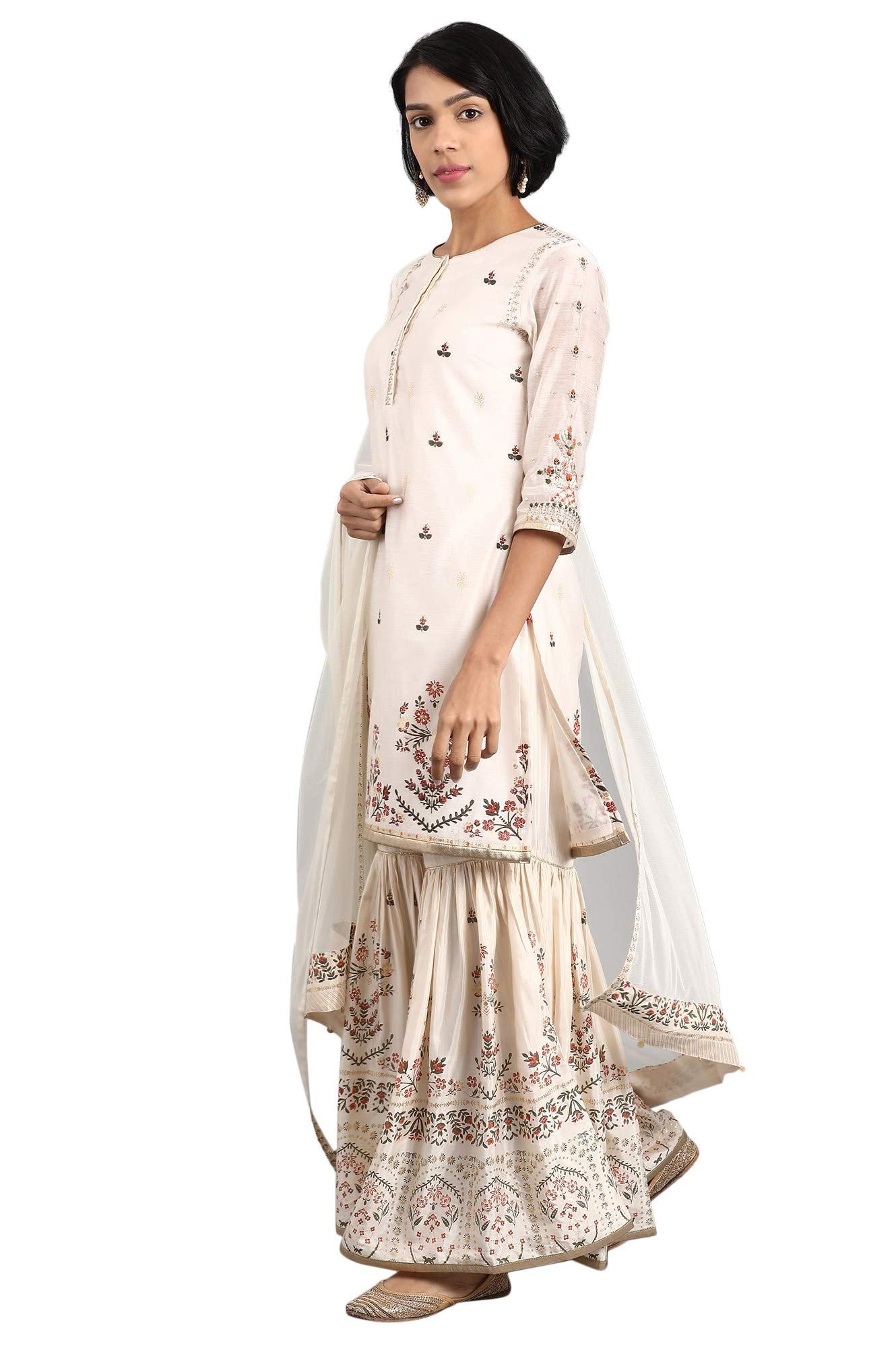 W for Woman Women's Straight Salwar Suit Set (19AUWS12920-112845_Ecru_18)