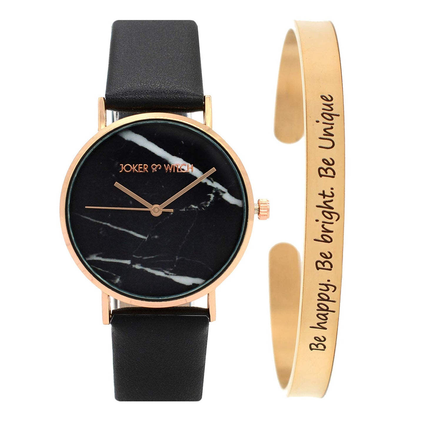Joker & Witch Polyurethane Women Analogue Estee Black Dial Marble Analogue Watch Bracelet Set, Black Band