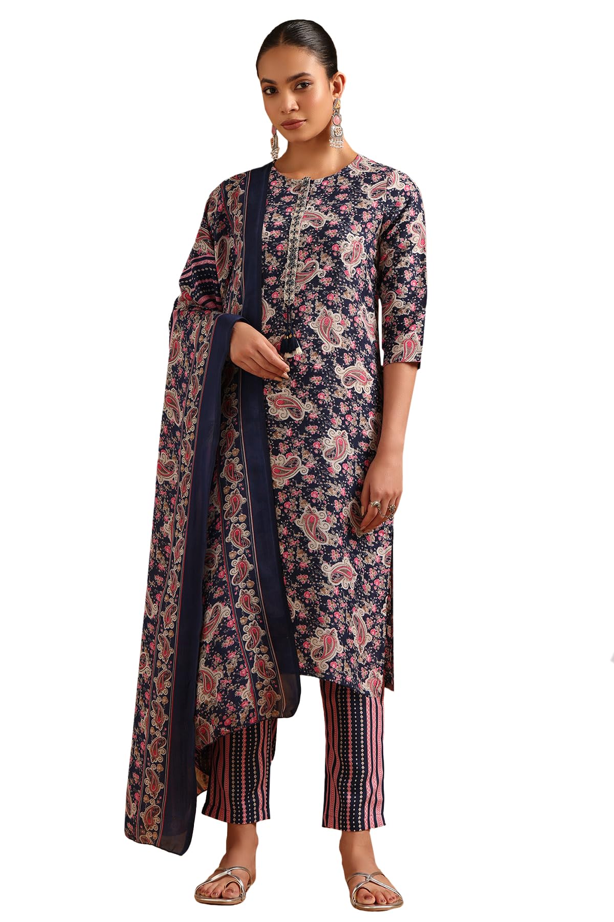 Soch Womens Blue Polyester Paisley Print Salwar Suit With Faux Mirror