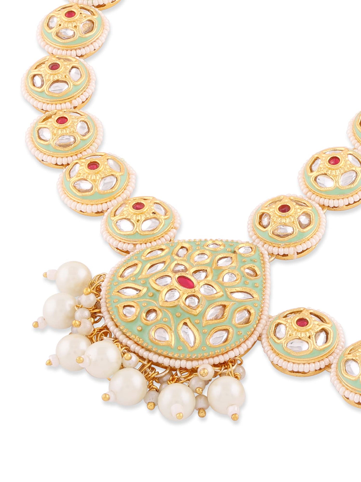 Zaveri Pearls Green Meenakari & Pink Kundan Bridal Floral MathaPatti For Women-ZPFK14450