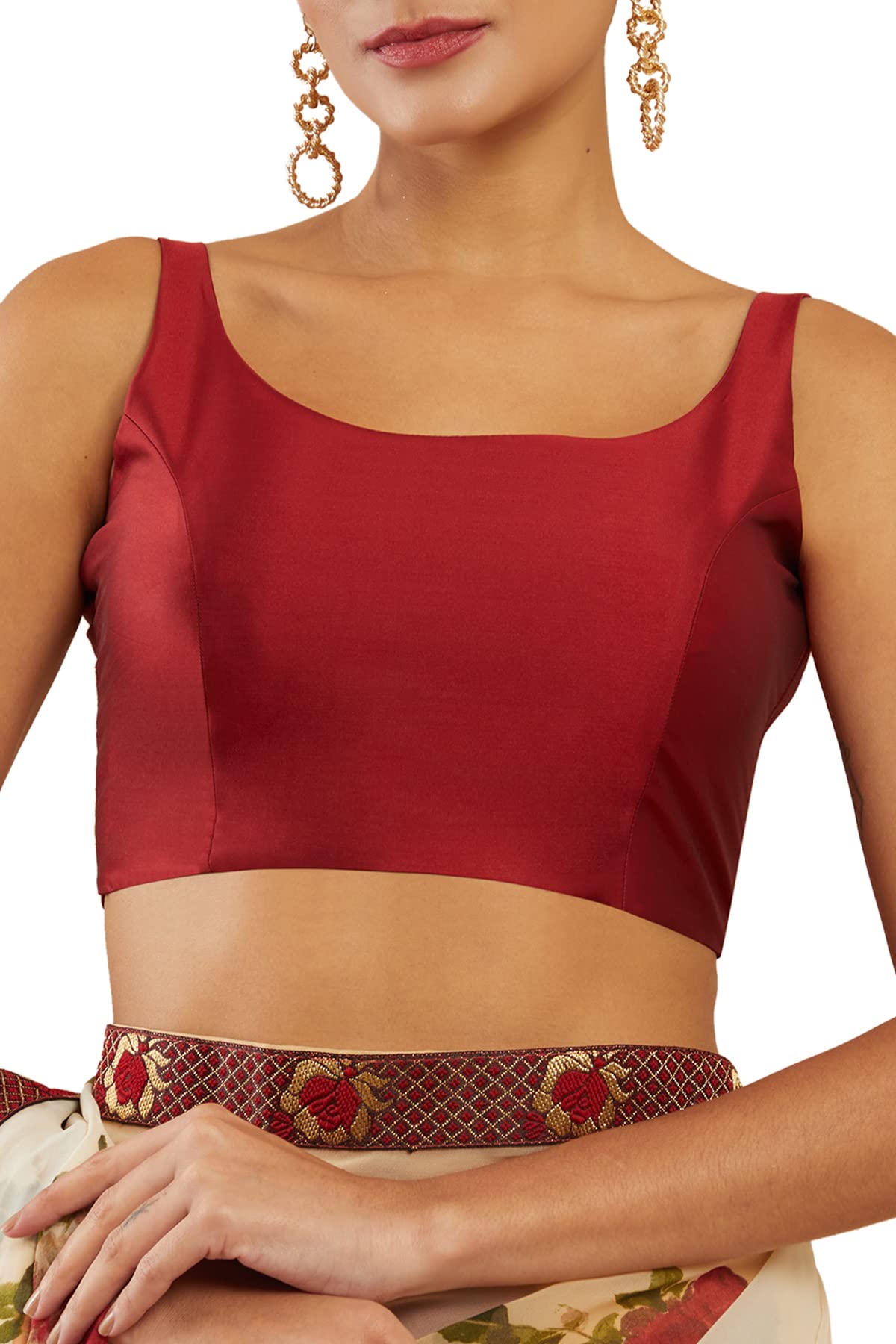 Soch Maroon Spaghetti Solid U-Neck Sleeveless Blouse - 36