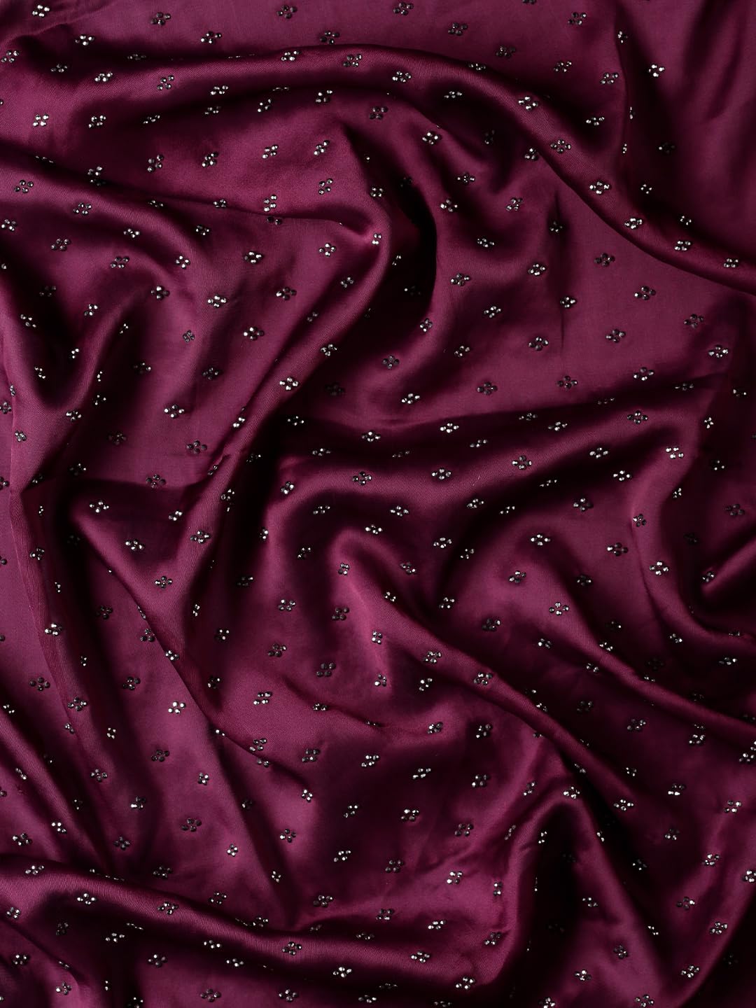 MOHEY Wine Satin Embroidery|Stone Work Saree for Women