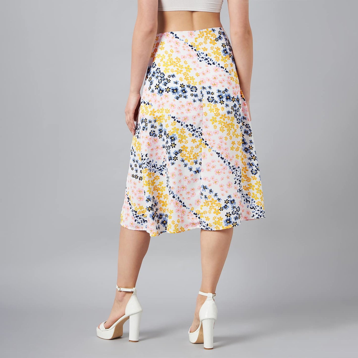 Marie Claire Women Casual White Colour Floral A-Line Skirt (MC2382_White_L)