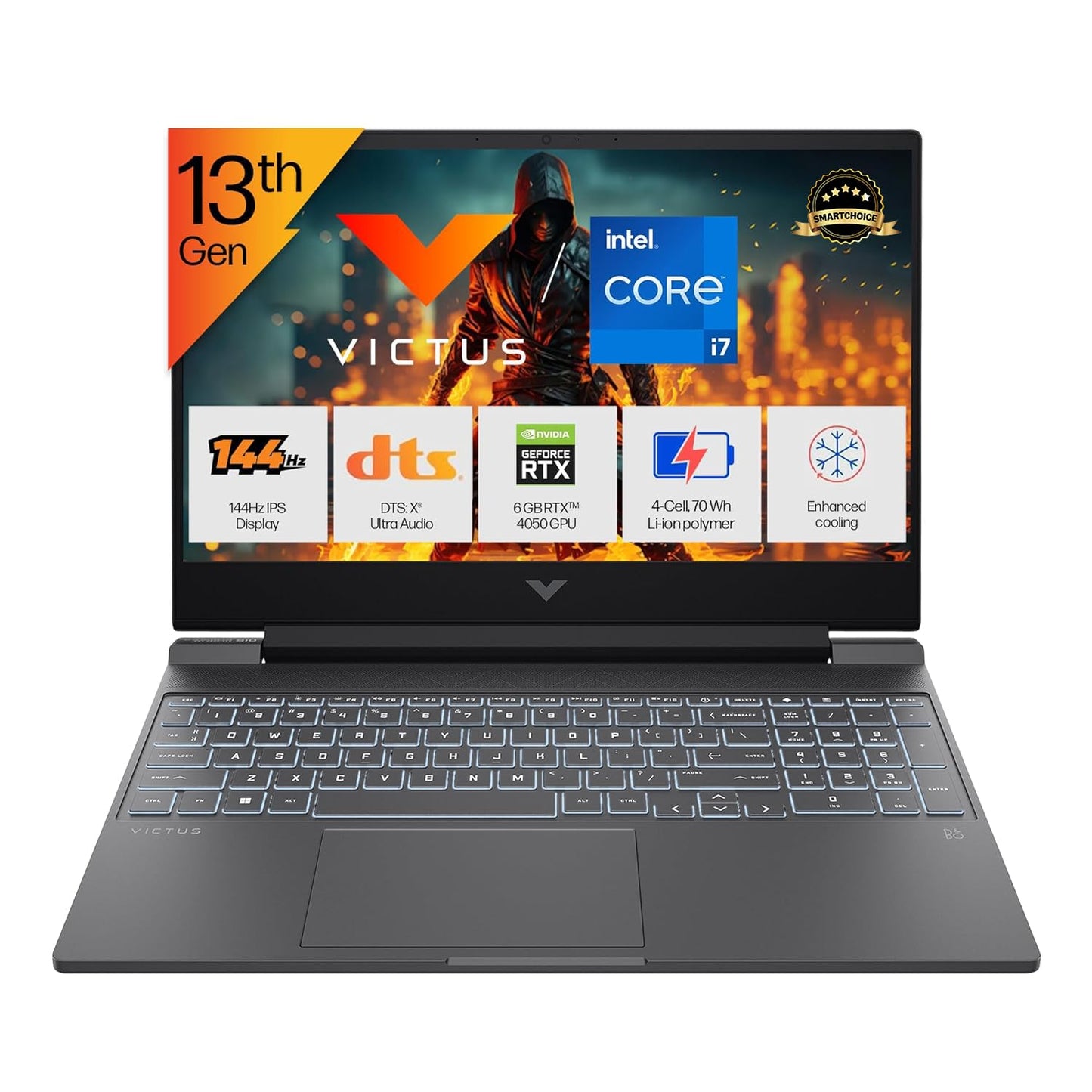 HP Smartchoice Victus, 13th Gen i7-13620H, 6GB RTX 4050, 16GB DDR4(Upgradeable) 512GB SSD, 144Hz, 300nits, FHD, 15.6''/39.6cm, Win11, M365* Office24, Mica Silver, 2.3kg, fa2100TX/2103tx, Gaming Laptop