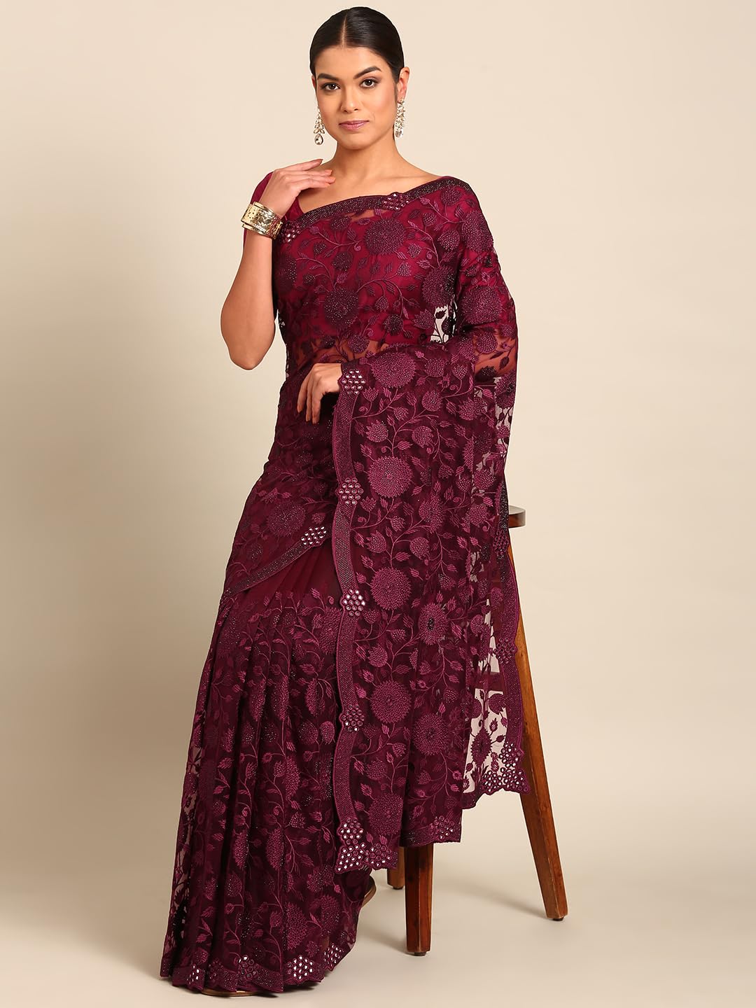 MOHEY Embroidery|Stone Work Saree for Women