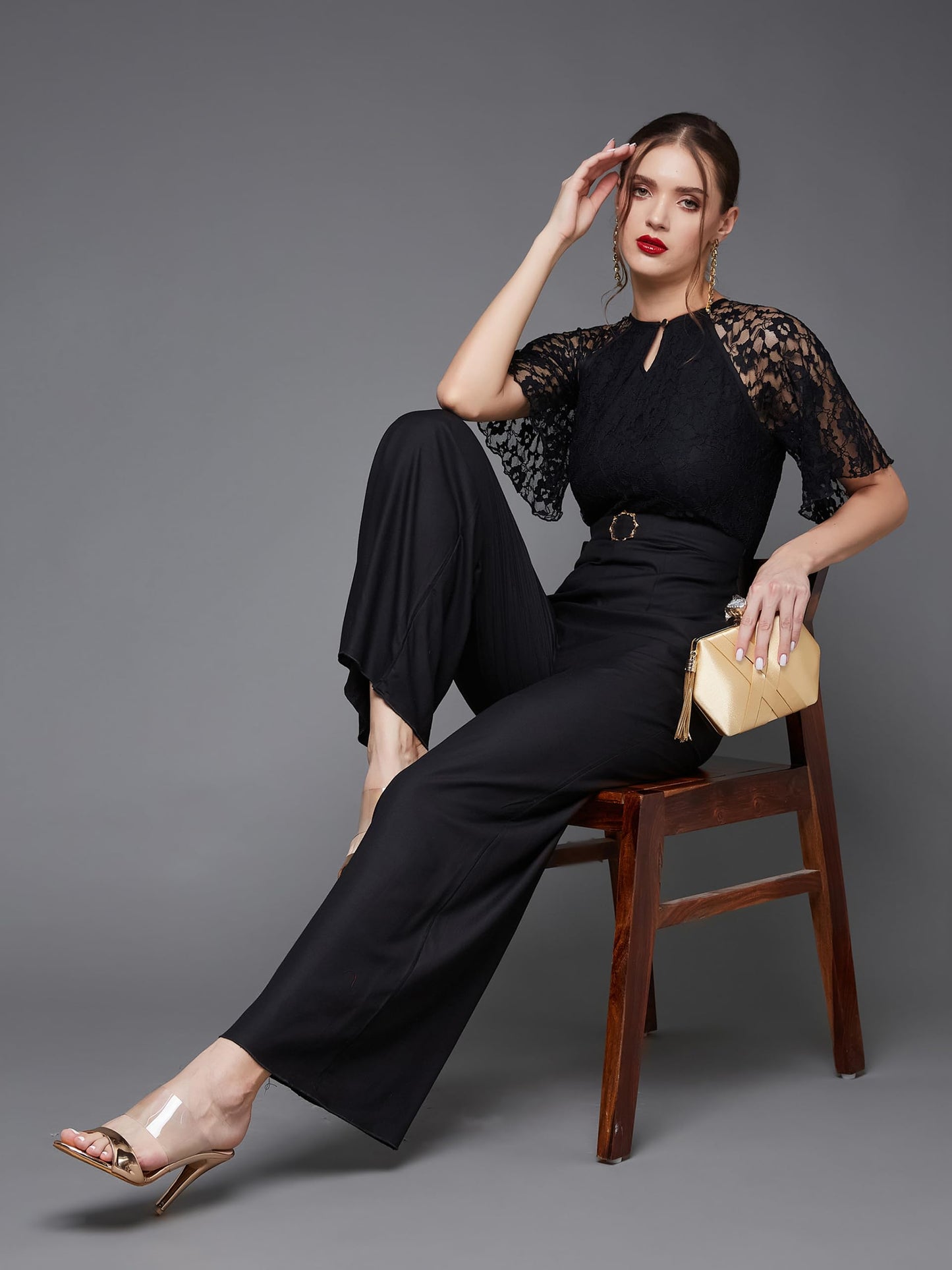 Miss Chase Women's Round Neck Flared Sleeve Floral Raglan Regular Jumpsuit (MCSS23D15-69-668-07, Abyss Black, 2XL)