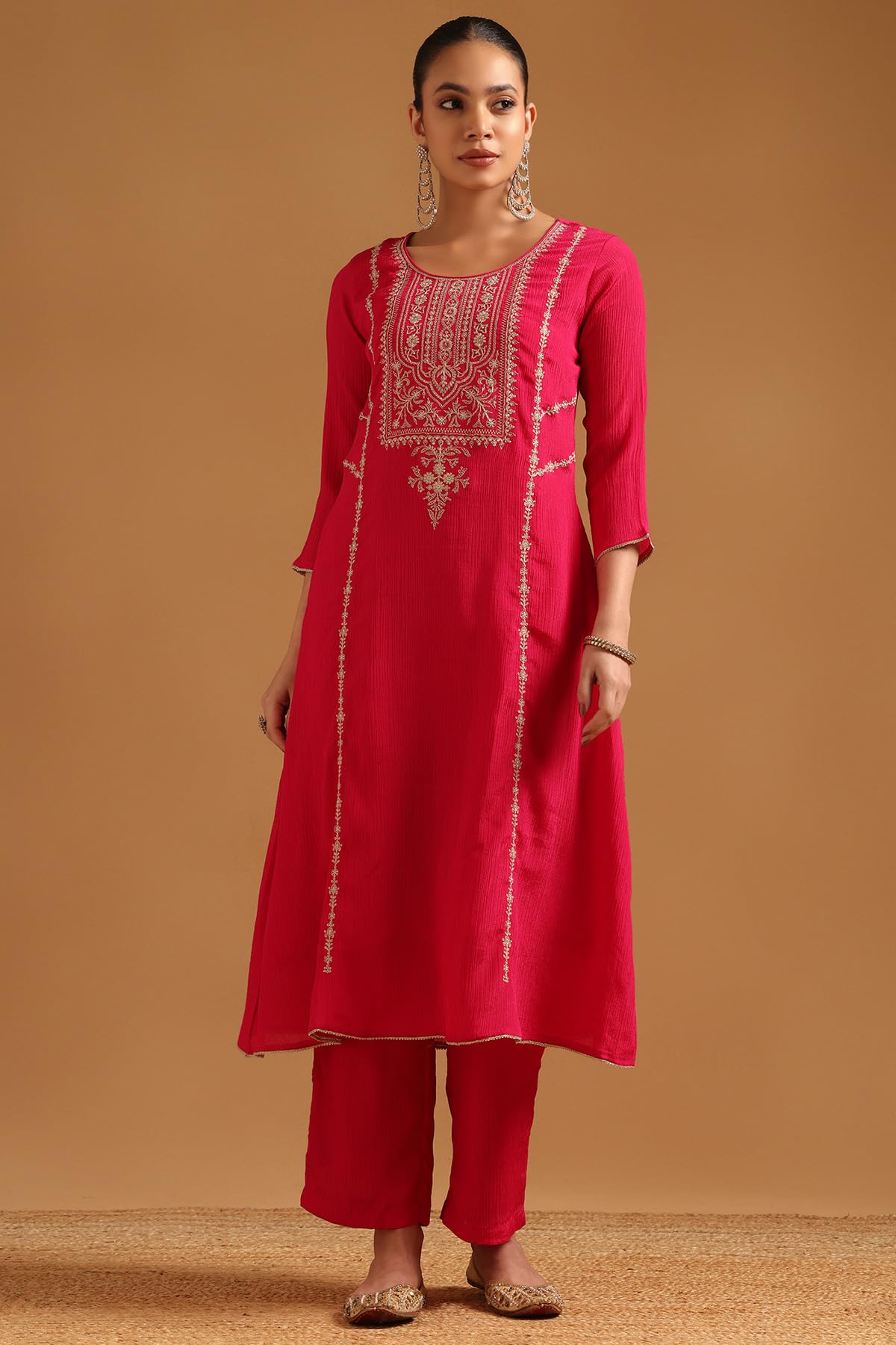 Soch Womens Fuchsia Chinon Ethnic Motifs Salwar Suit With Zari