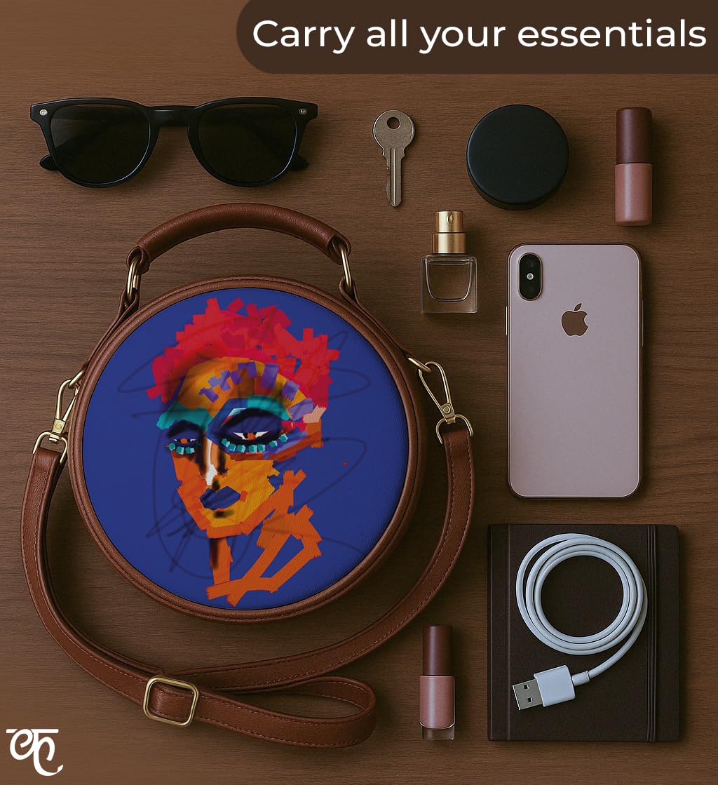 Kalankit Round Sling For Women | Girls Crossbody Bags | Side Bags With Adjustable Strap | Travel Box Sling Bags | Bold Girl