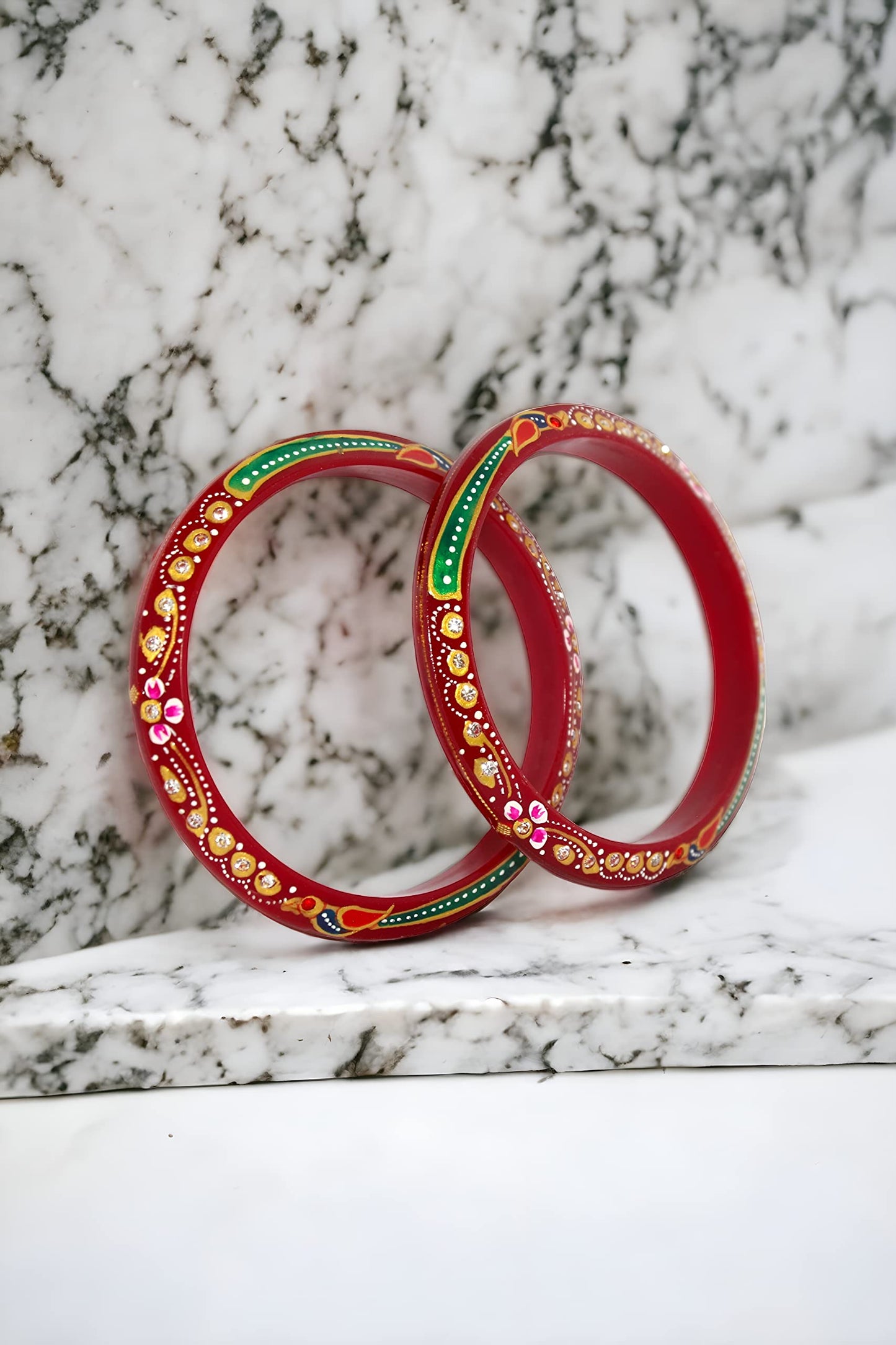 Sahajanand Ornaments Ltd Women Chudi | Bangles | Thanksgiving | Gift For Loved-One | Set Of 2 | All Occasions | Dailywear Shining Warrantee (20 K Gold With Certificate (Red, 2-4)