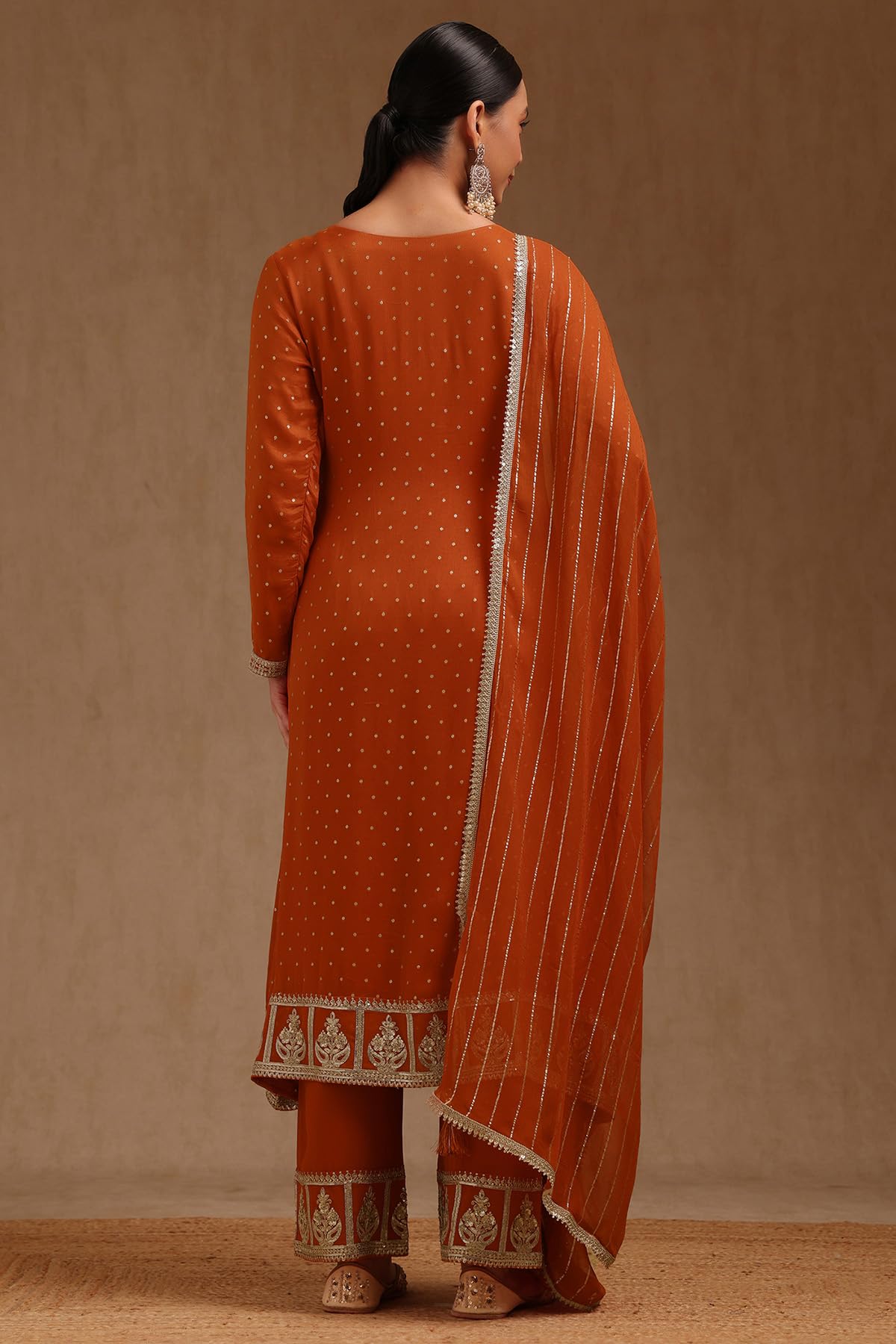 Soch Womens Orange Georgette Sequin Embellished Salwar Suit
