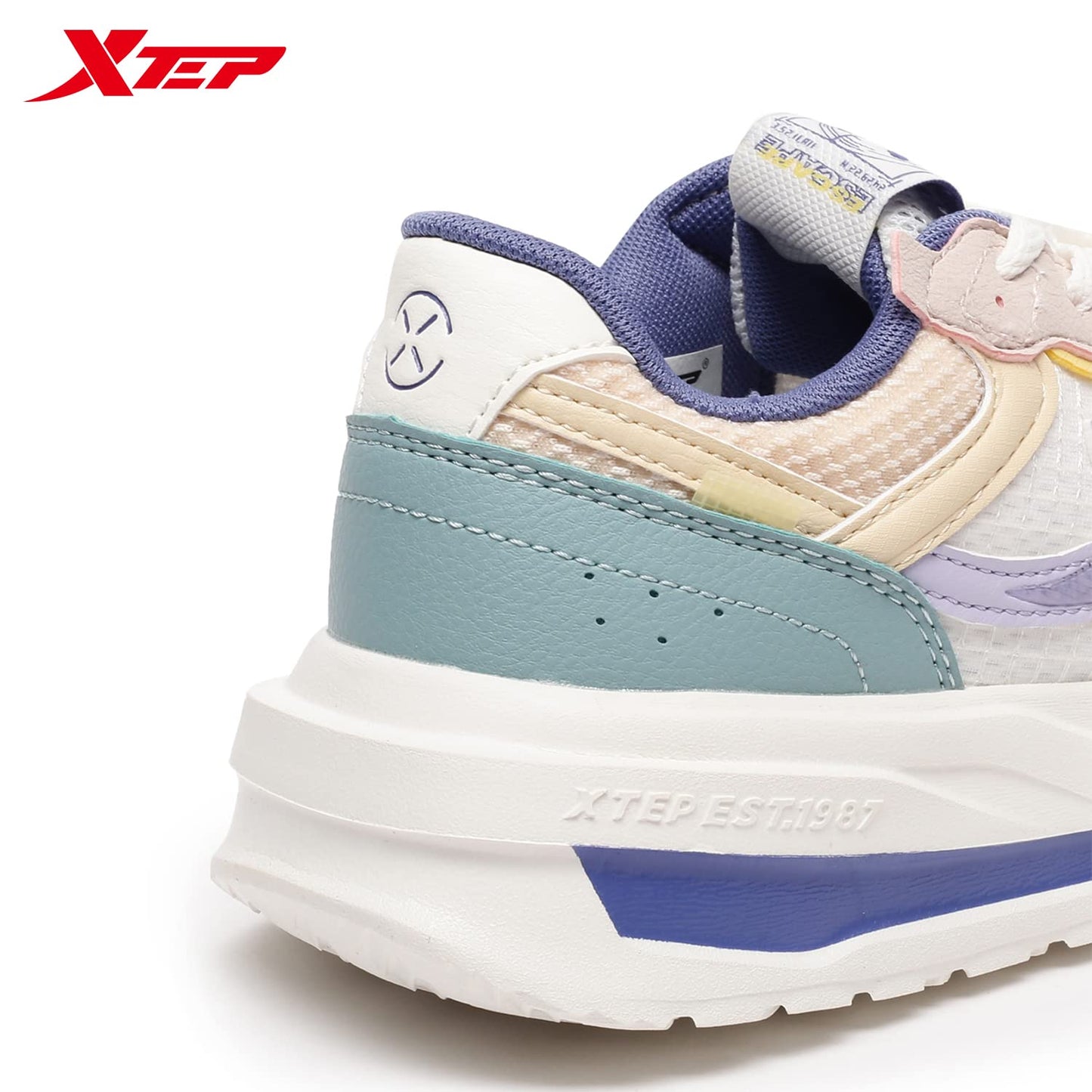 XTEP Women's White Pink Blue Mono Mesh Upper Lightweight Casual Shoes (5.5 UK)