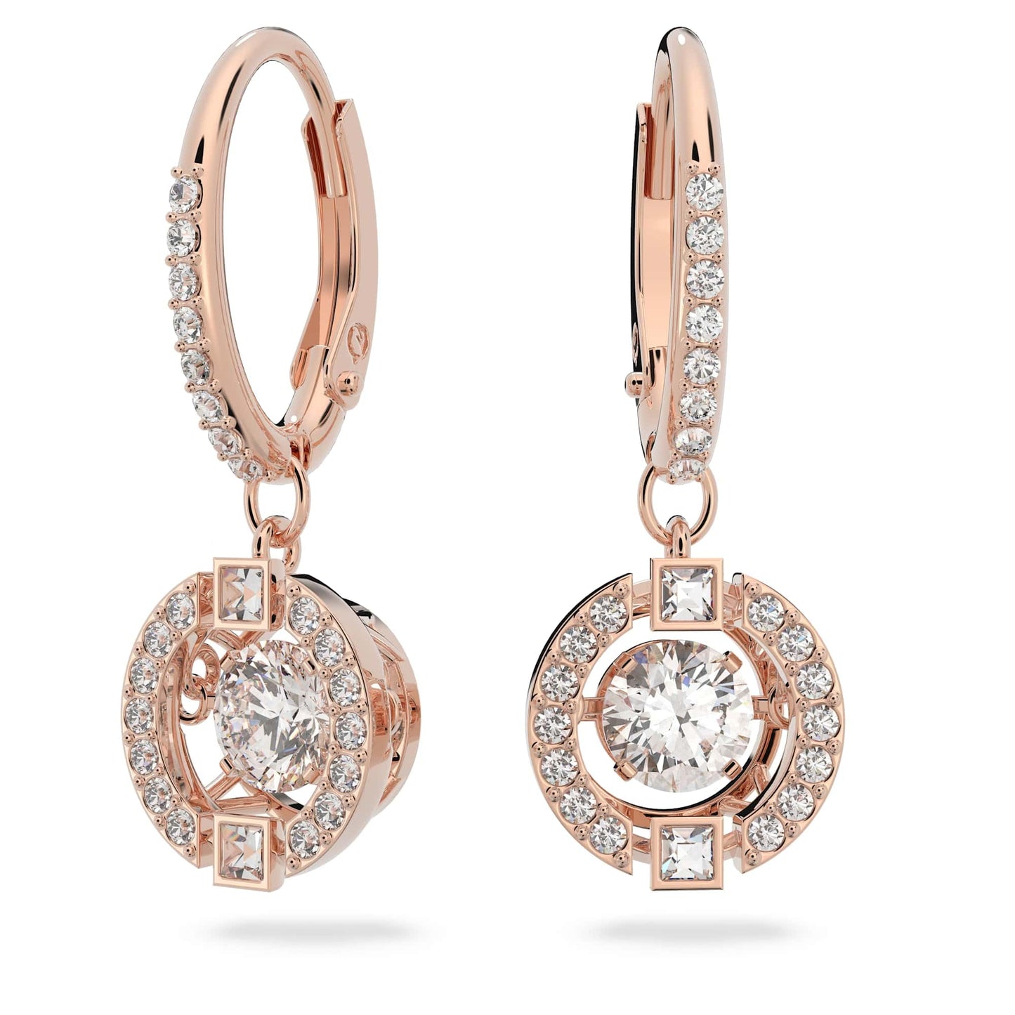 Swarovski Una drop earrings, Round cut, White, Rose gold-tone plated