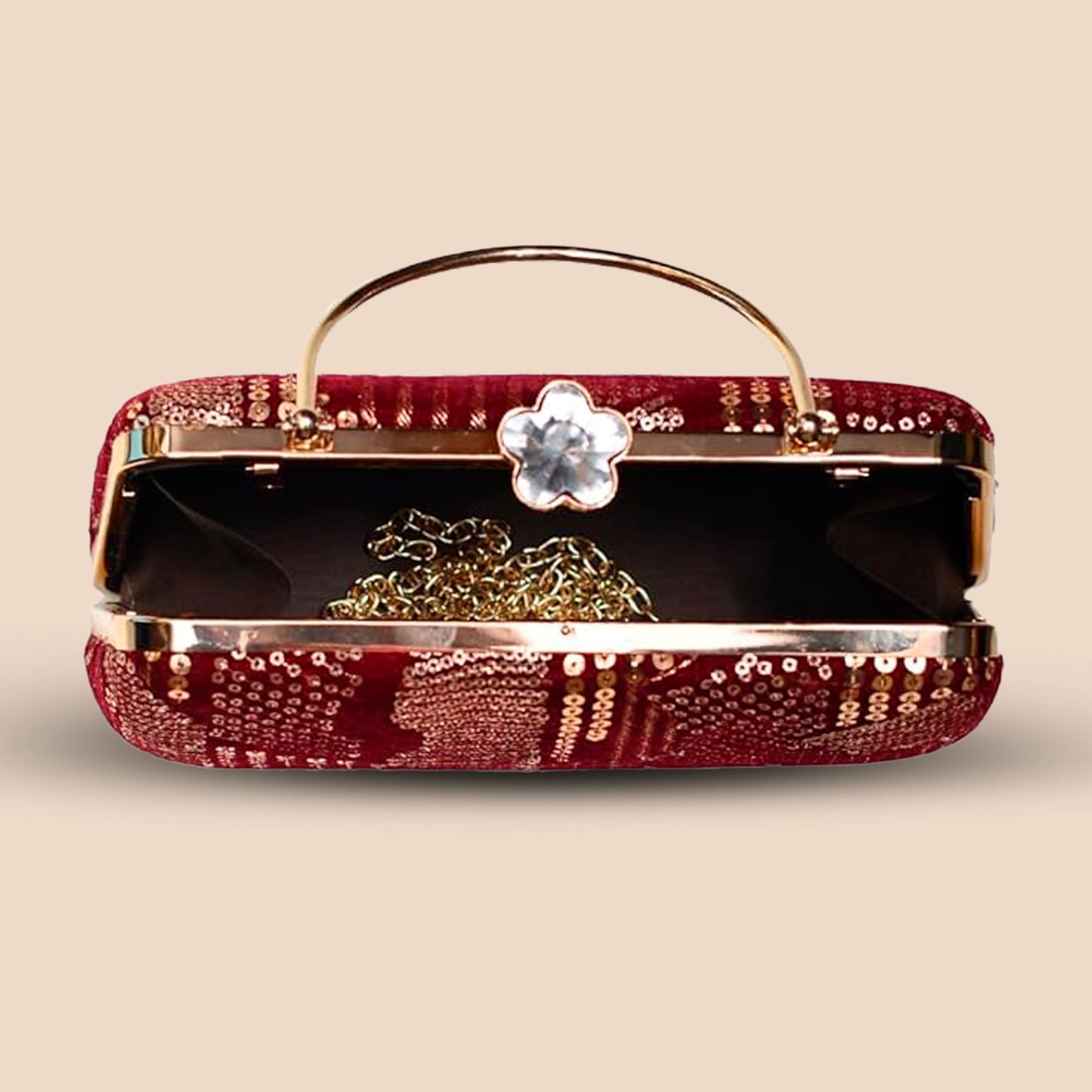 Artklim Sequins Embroidery Velvet Party Clutch Bag For Women | Wedding Clutch Purse With Detachable Chain Sling Strap, Maroon