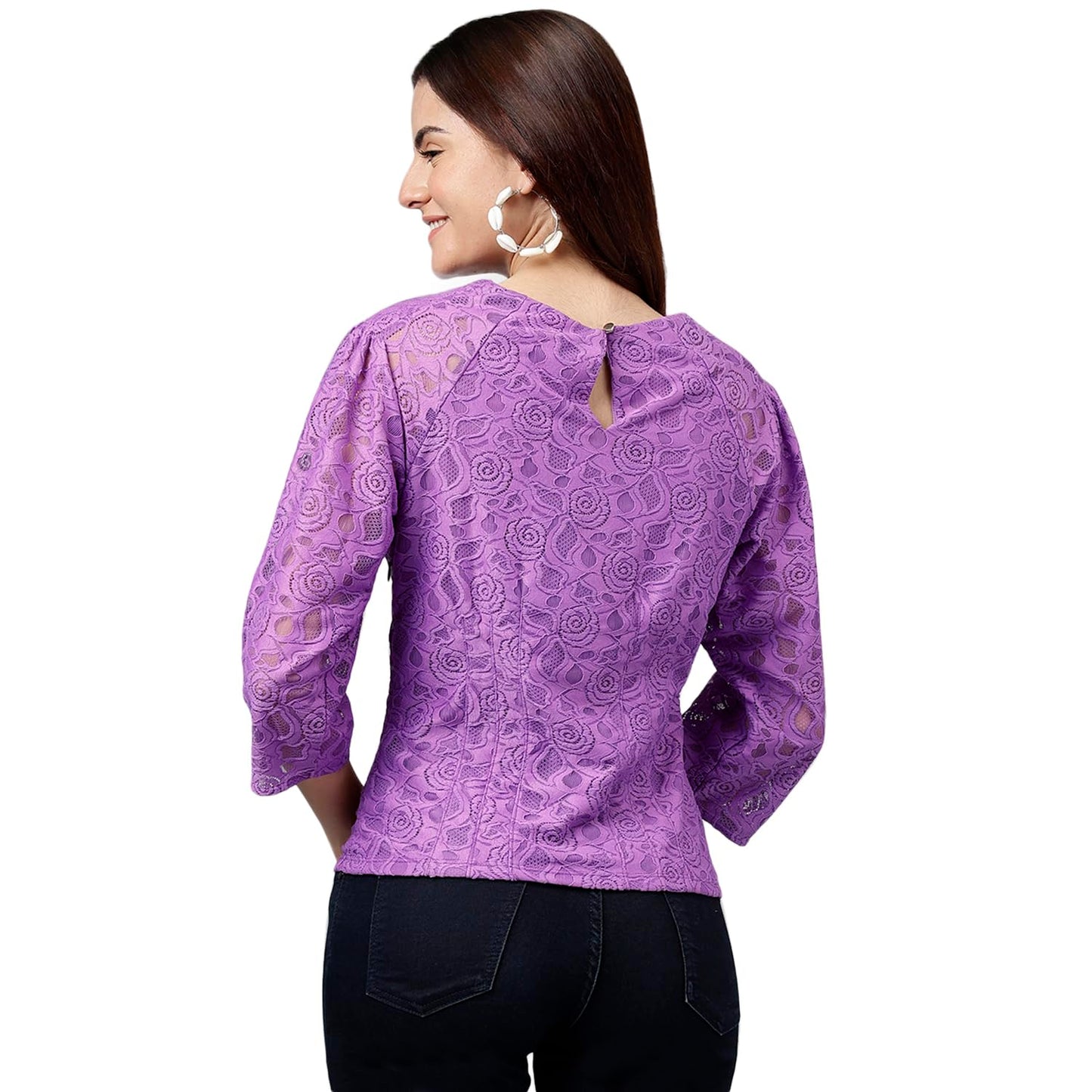 Latin Quarters Women's Lavender Solid Nylon Stretch Knit Top_M
