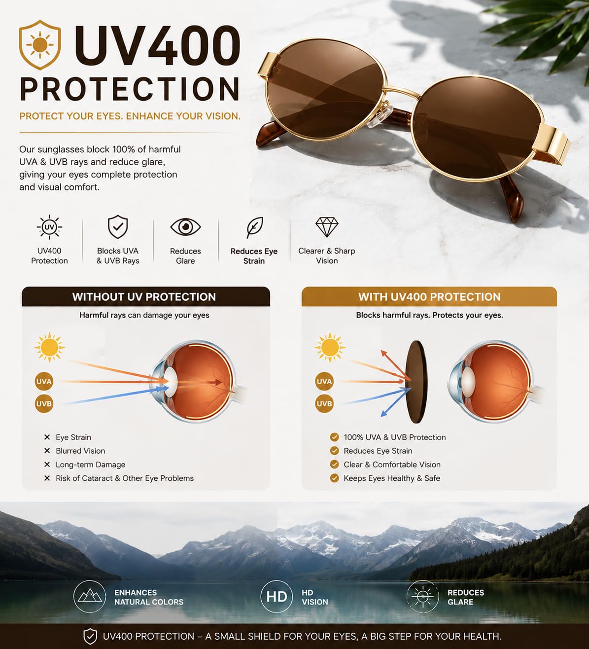 FAVELA Retro Oval stylish Sunglasses for Women & Men | Trendy Round Metal adjustable Sun Glasses Classic Shades | UV400 Protection Retro Oval Sunglasses Vintage Style Goggles. (Golden-Brown)
