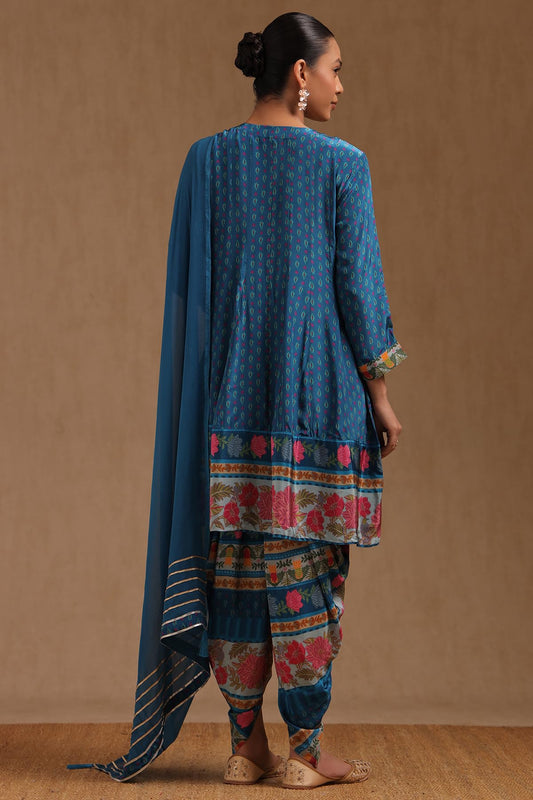 Soch Womens Crepe Floral Print Suit Set With Mirror Work