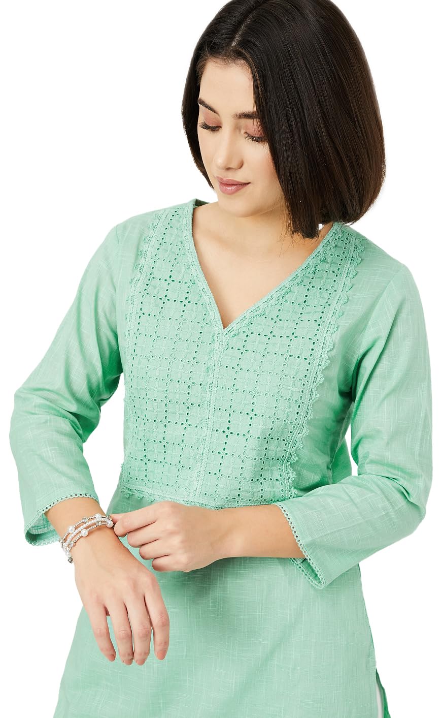 Max Women's Cotton Blend Regular Kurta (DAEKSP25BI_Mint Green