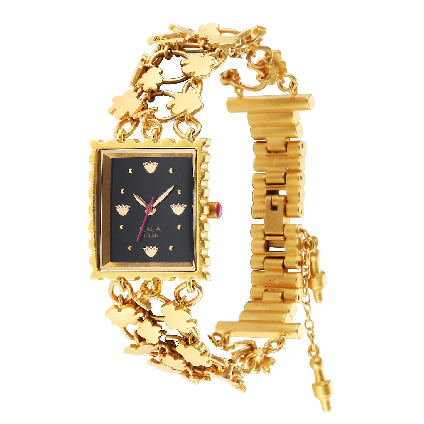 Titan Raga X Masaba Quartz Analog Black Dial Gold Metal Strap Watch for Women - NT95173YM01