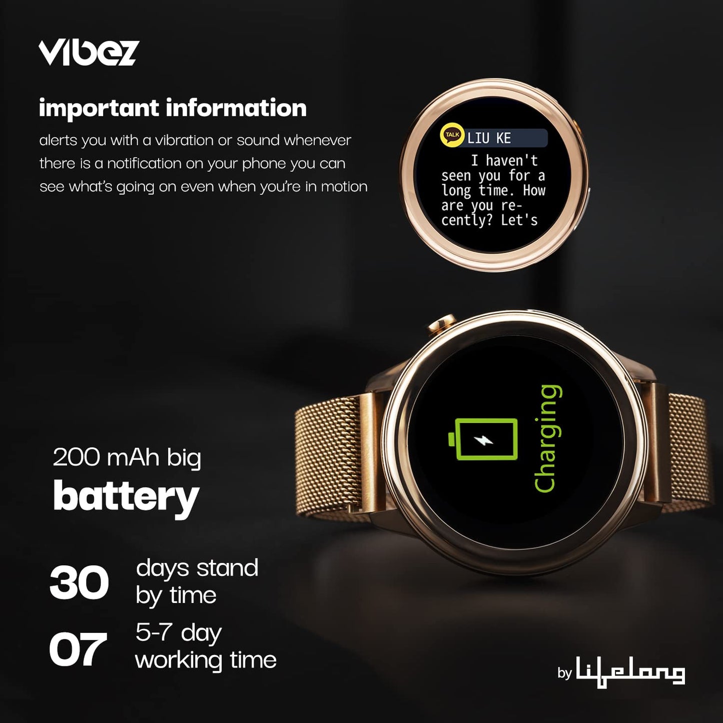 Vibez By Lifelong Xena SmartWatch For Women With Hd Display| Ecg+Ppg|Body Temprature|24X7 Heart Rate & Spo2 Tracking| Sports Mode|IP68|10 Days Battery Backup(Vbsww126, Gold)