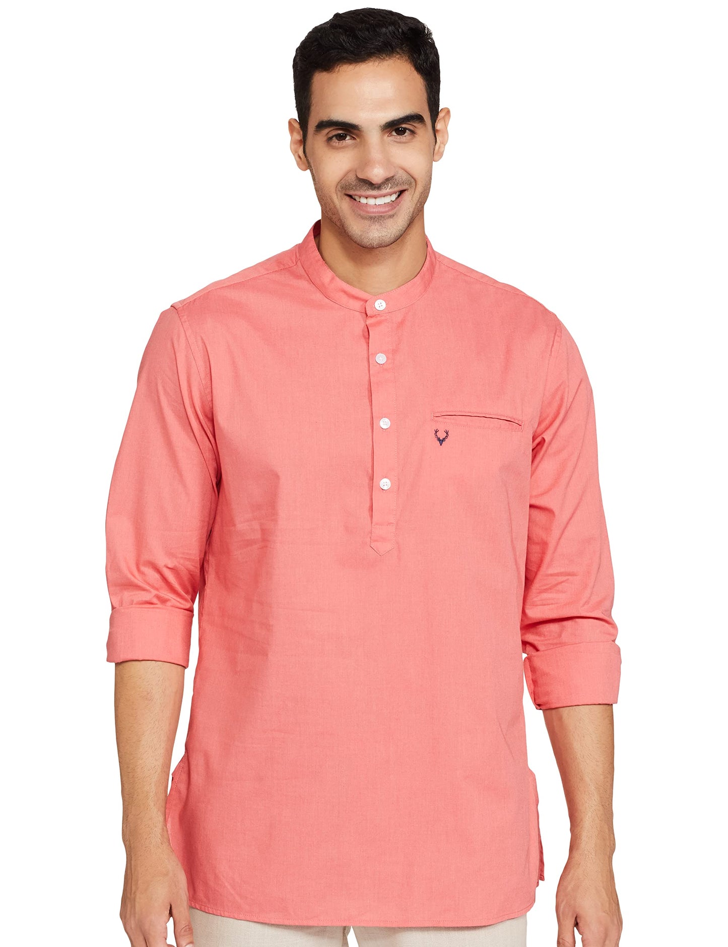 Allen Solly Men's Full Sleeves Short Kurta (ASKUQSTBN12389_Pink_38)