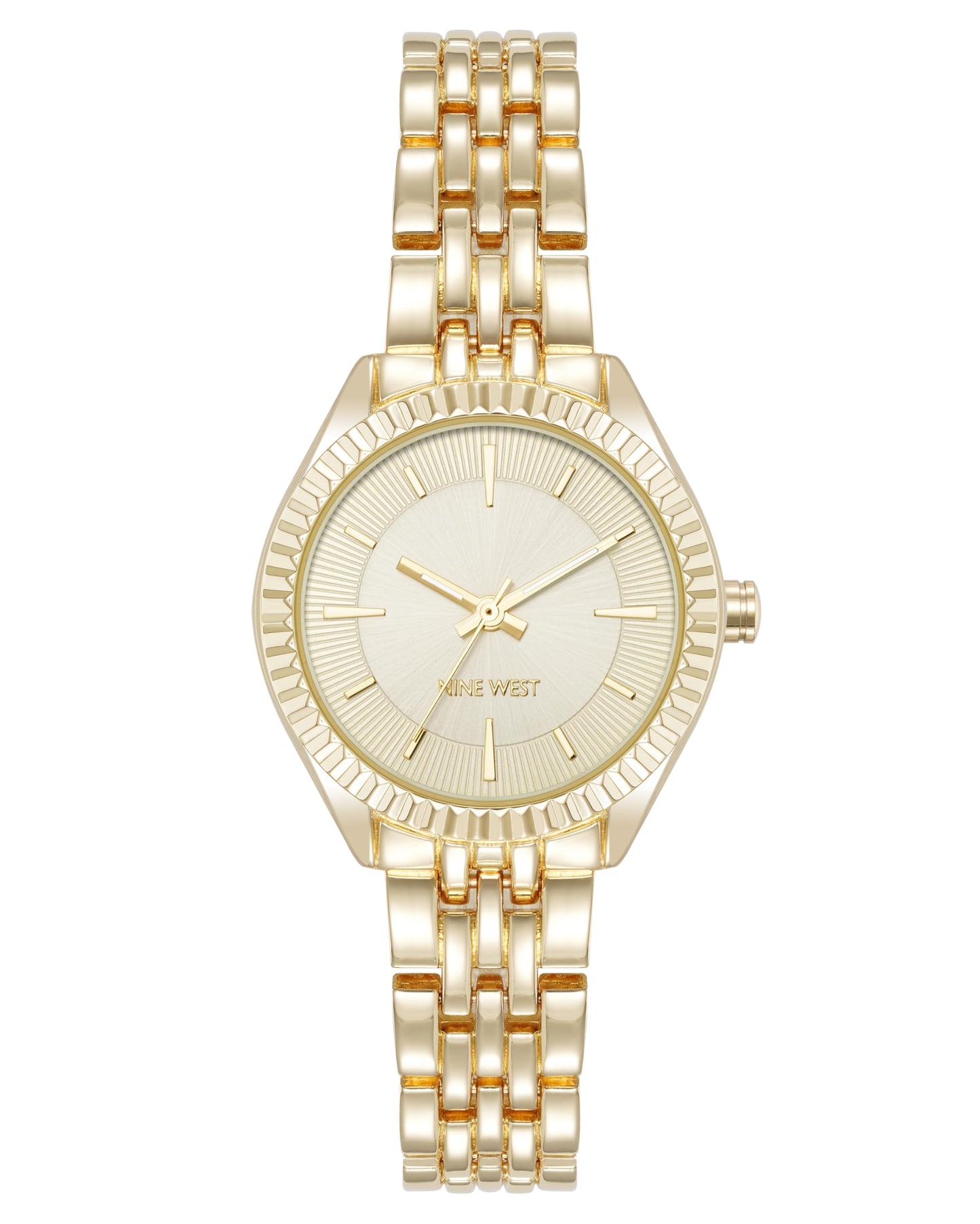 Nine West Women's Bracelet Watch, Analog Display, Gold-Tone Metal Band, Limited Movement, Textured Bezel, Mineral Crystal Lens