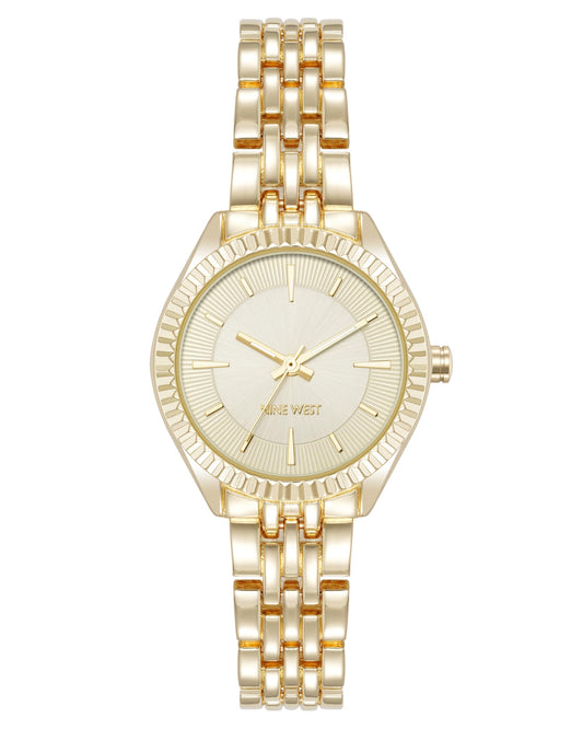 Nine West Women's Bracelet Watch, Analog Display, Gold-Tone Metal Band, Limited Movement, Textured Bezel, Mineral Crystal Lens