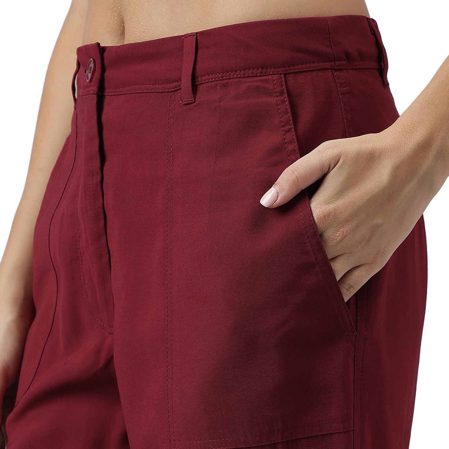 Latin Quarters Women Solid Casual Maroon Straight Pants_M