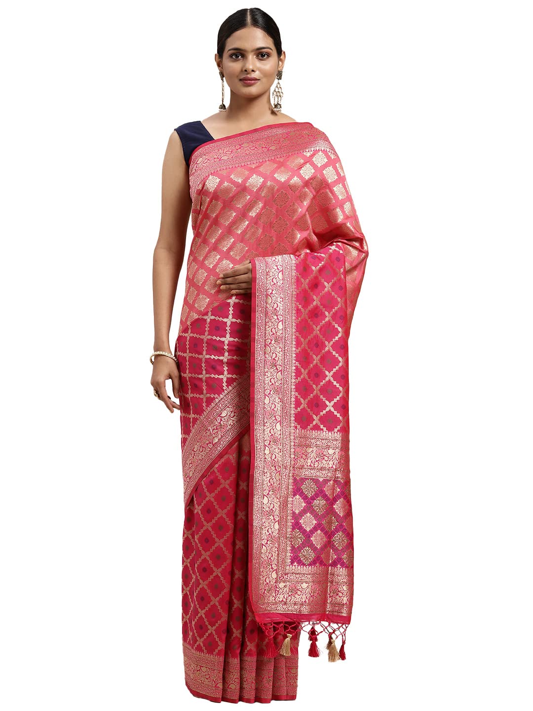 MOHEY Women's Machine Resham Blended Cotton Sarees (SB14845-414/425_Pink)