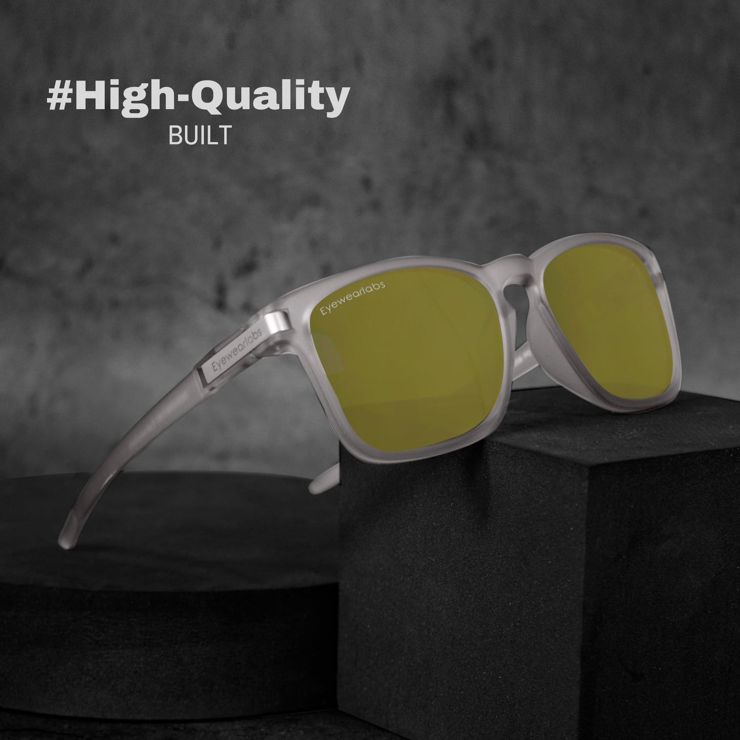 OKNO Eyewearlabs Sunglasses For Men & Women | Polarized Night Driving Yellow Full Rim Square Branded Stylish Spectacles | 100% UV Protection Shades | Cricket Sports Cycling Driving | Medium | Cypher