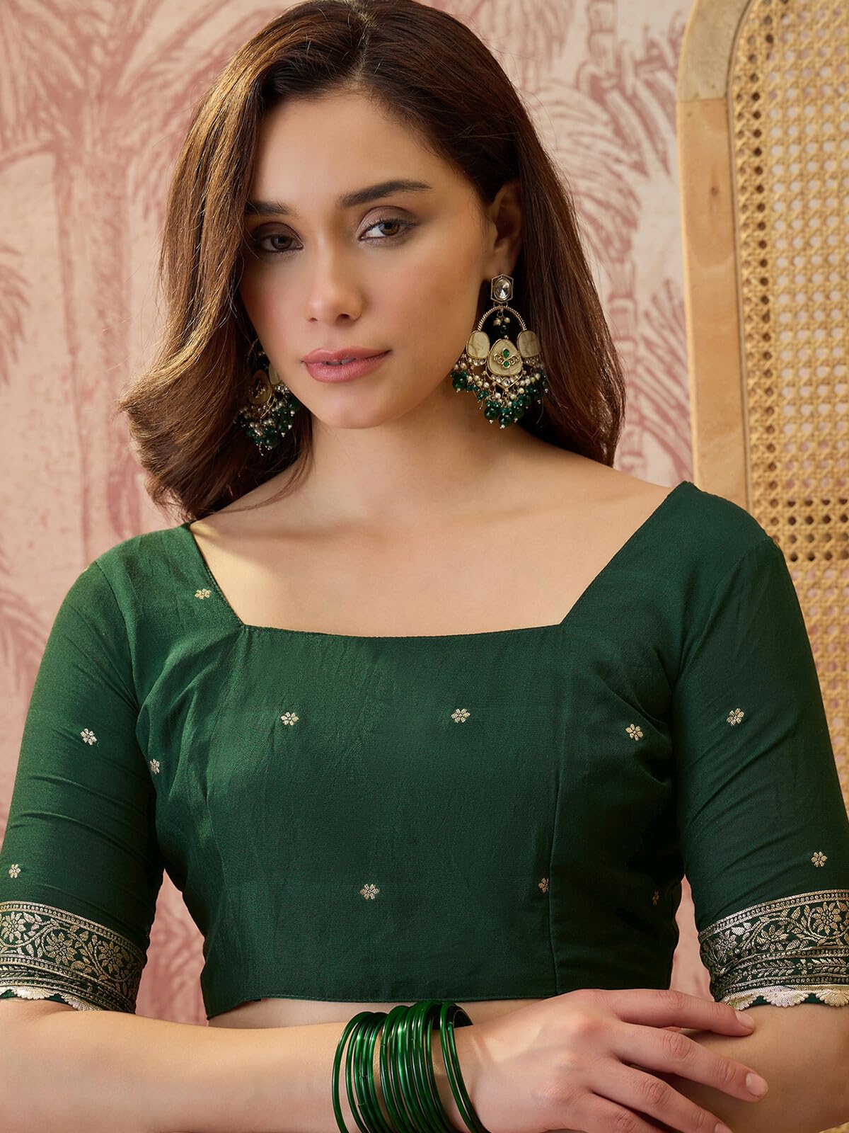 SIRIL Women's Silk Zari Jacquard Saree with Unstitched Blouse Piece (5314S102_Dark Green)