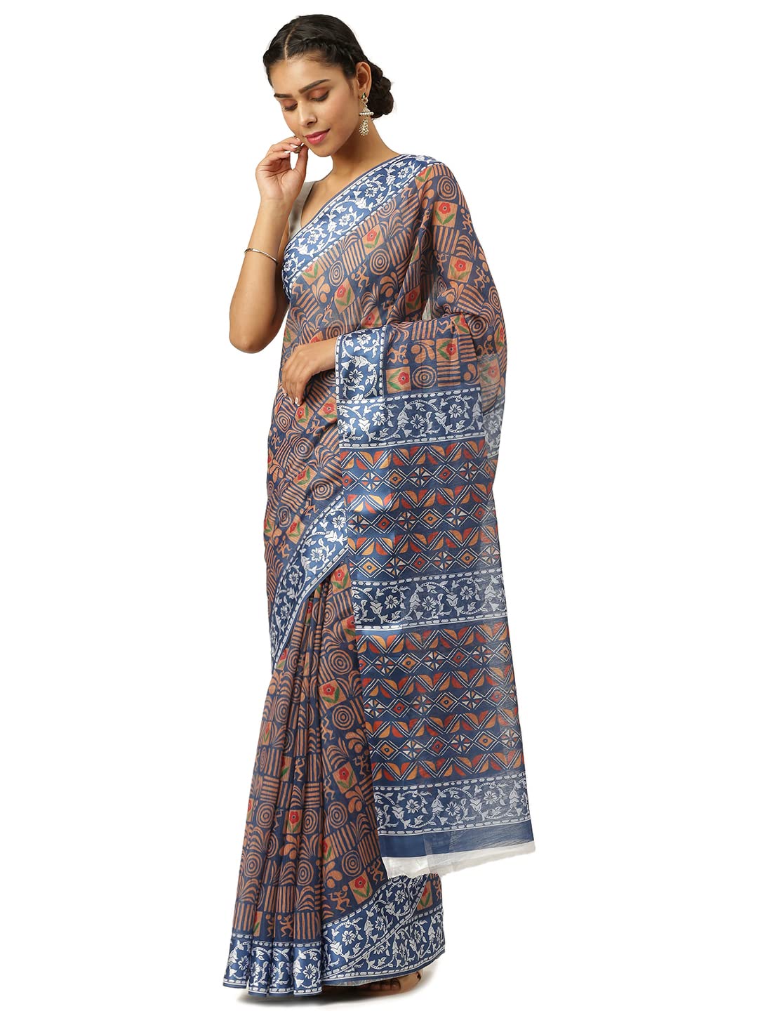 KARAGIRI Womens Digital Print Viscose Blue Saree With Blouse Piece