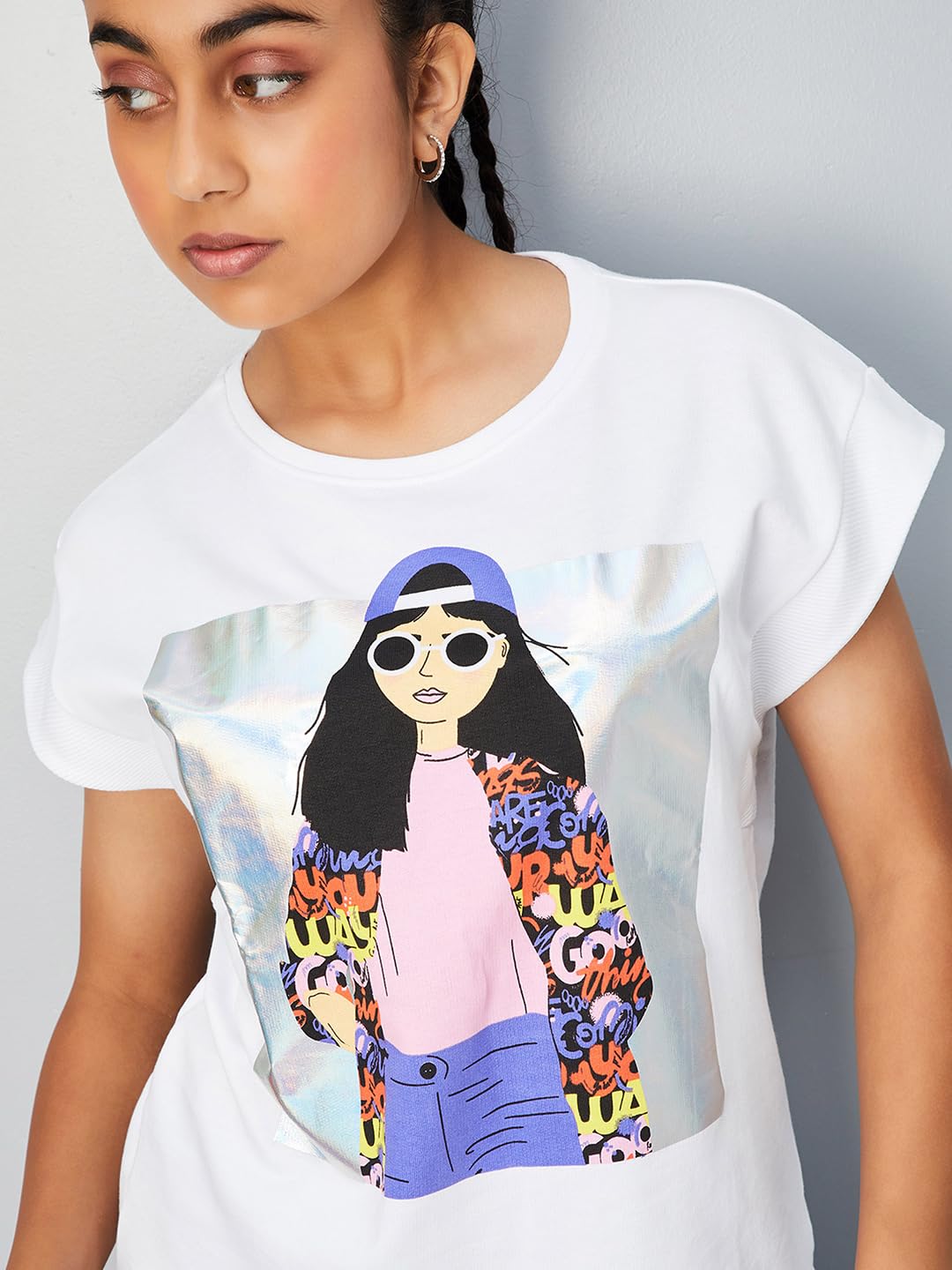 Max Girls Metallic Printed T-Shirt (S24EKT12WHITE)_15-16Y