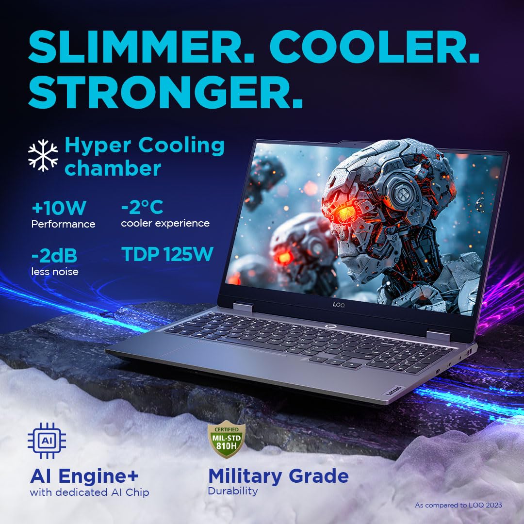 Lenovo LOQ Intel Core i5-13450HX| NVIDIA RTX 3050A 4GB (24GB RAM/512GB SSD/144Hz Refresh Rate/15.6" (39.6cm)/Windows 11/Office Home 2024/3 Mon. Game Pass/Grey/2.4Kg), 83DV018GIN AI Gaming Laptop